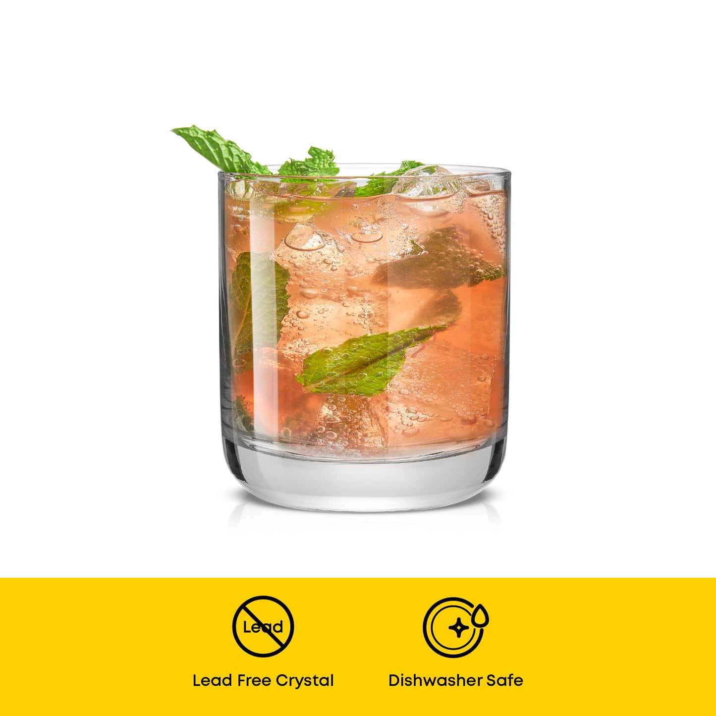 JoyJolt Faye Crystal Whiskey Glasses, Lowball Glasses Set of 6, 10oz Short Glass Tumbler, Double Old Fashioned Rocks Glass for Scotch or Bourbon, Dishwasher Safe Glassware