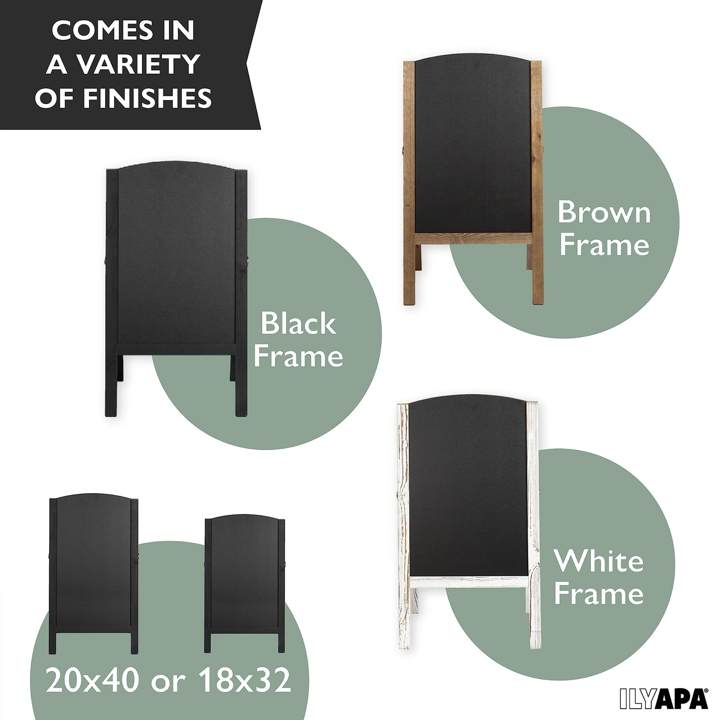 Ilyapa Wooden A-Frame Chalkboard Sidewalk Signs with Rounded Top - 20 x 40 Inches Barnwood Chalkboard - Sturdy Freestanding 20x40 Menu Display Board