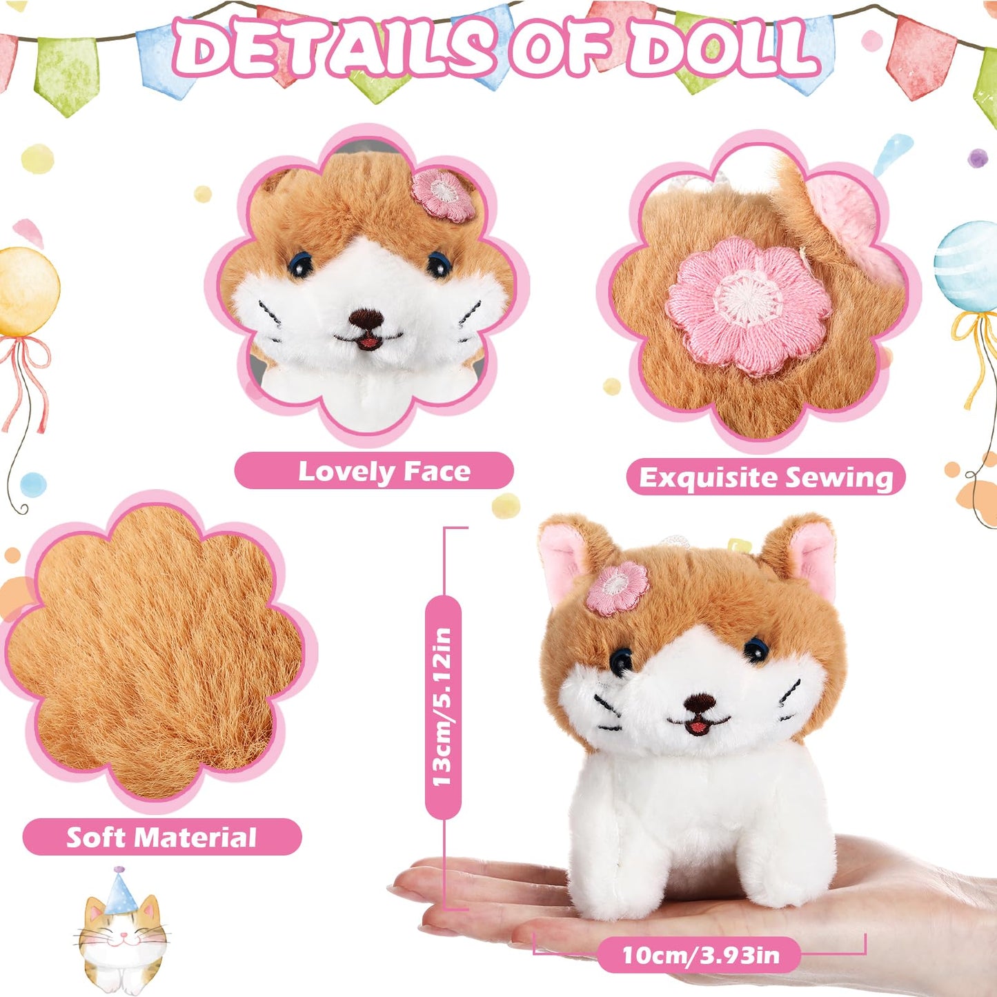 Cinnvoice 65 Pcs Adopt a Cat Party Favors, 16 Stuffed Cat Animals 16 Boxes 16 Cute Birthday Hats 16 Adoption Certificate Card 1 Adoption Sign for Adopt a Pet Party Favor Supplies (House,White)