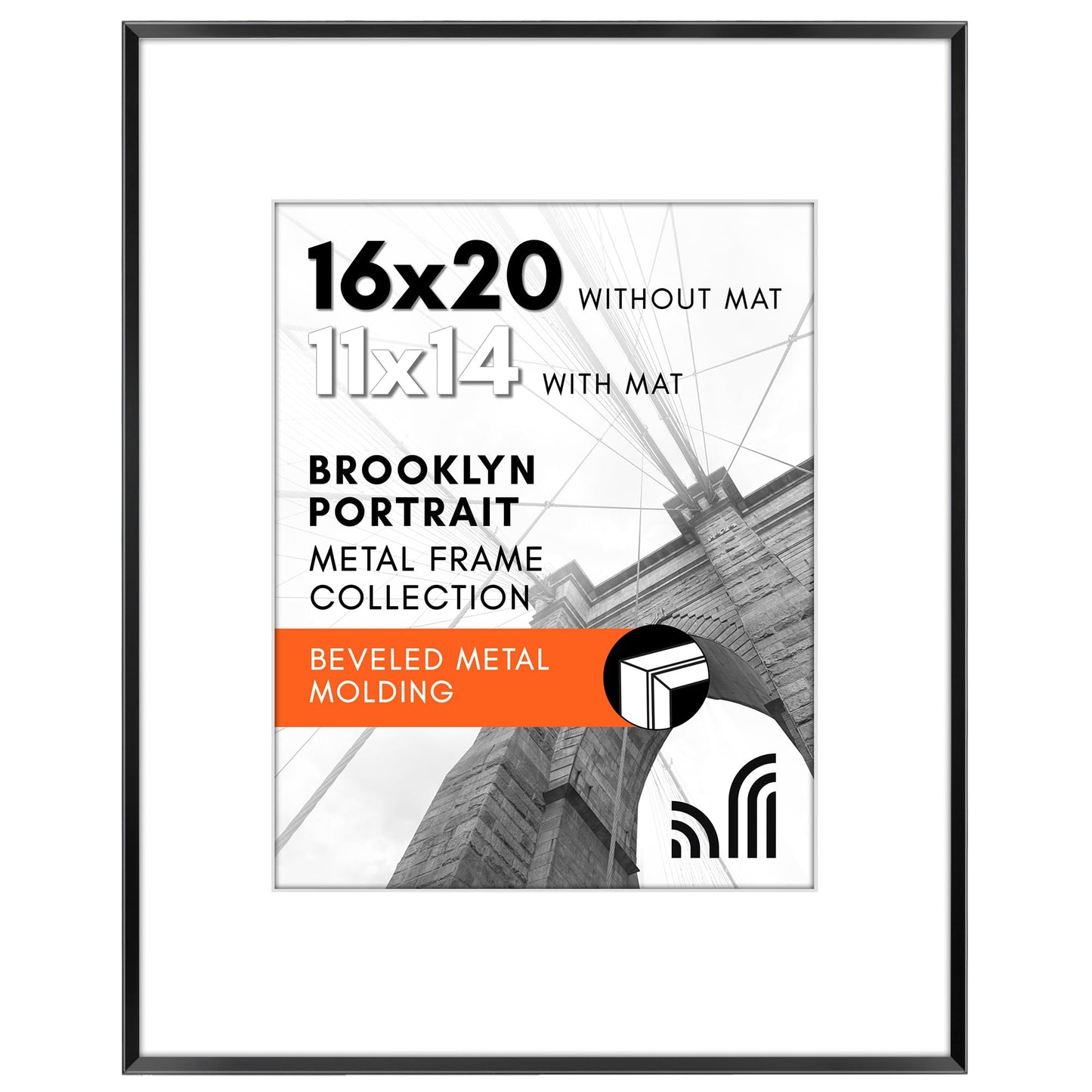 Americanflat 16x20 Metal Picture Frame with Tempered Glass - Use as 11x14 Frame with Mat or Display 16x20 Photo Without Mat - Brooklyn Collection - Picture Frames for Wall Display - Black