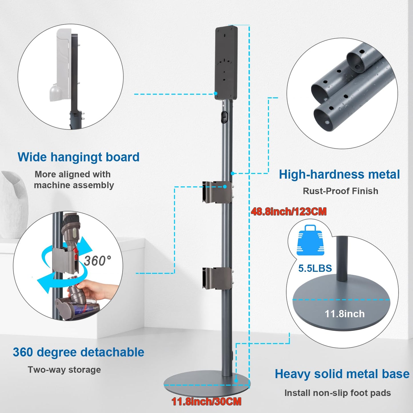 Sllolsupport Vacuum Stand Compatible for Dyson V7V8V10V11V12V15and Slim, Metal Storage-Bracket-Stand-Metal-Holder Removable Storage Clips, Hidden Cable Design,Convenient for Storage and Charging