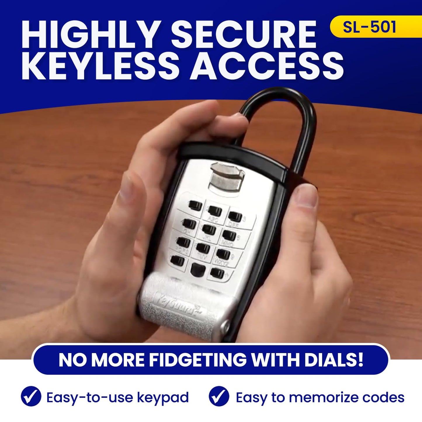 KeyGuard SL-501 Punch Button Lock Box | Portable Shackle LockBox For Outside - Fits House Keys, Car Keys, Fobs, & More | Keypad Safe Box, Digital Push Button Combination Lock | Black Finish