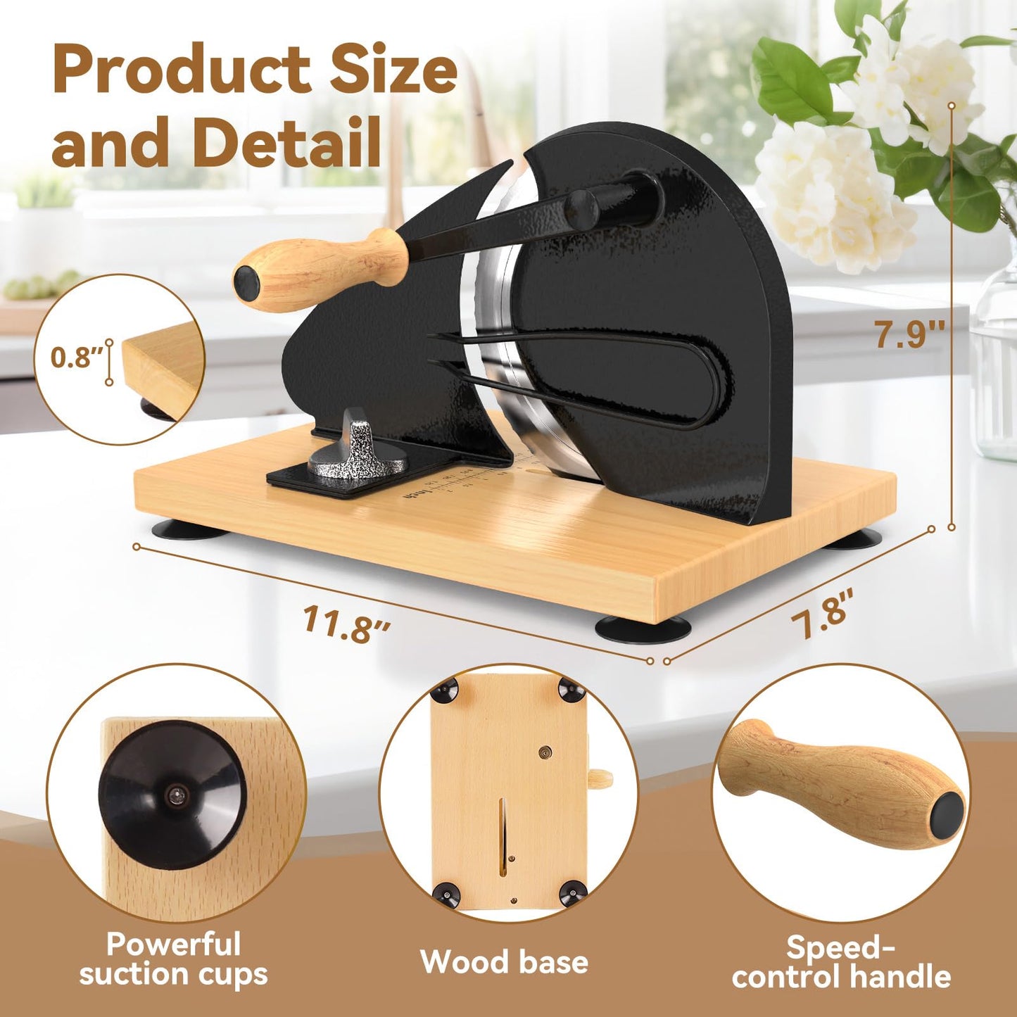 Upgrade Manual Bread Slicer for Homemade Sourdough Bread, Classic Hand Crank Home Bread Slicer With Scale Line and Steel Fence, Sharp Blade, Adjustable Width for Homemade & Commercial Use