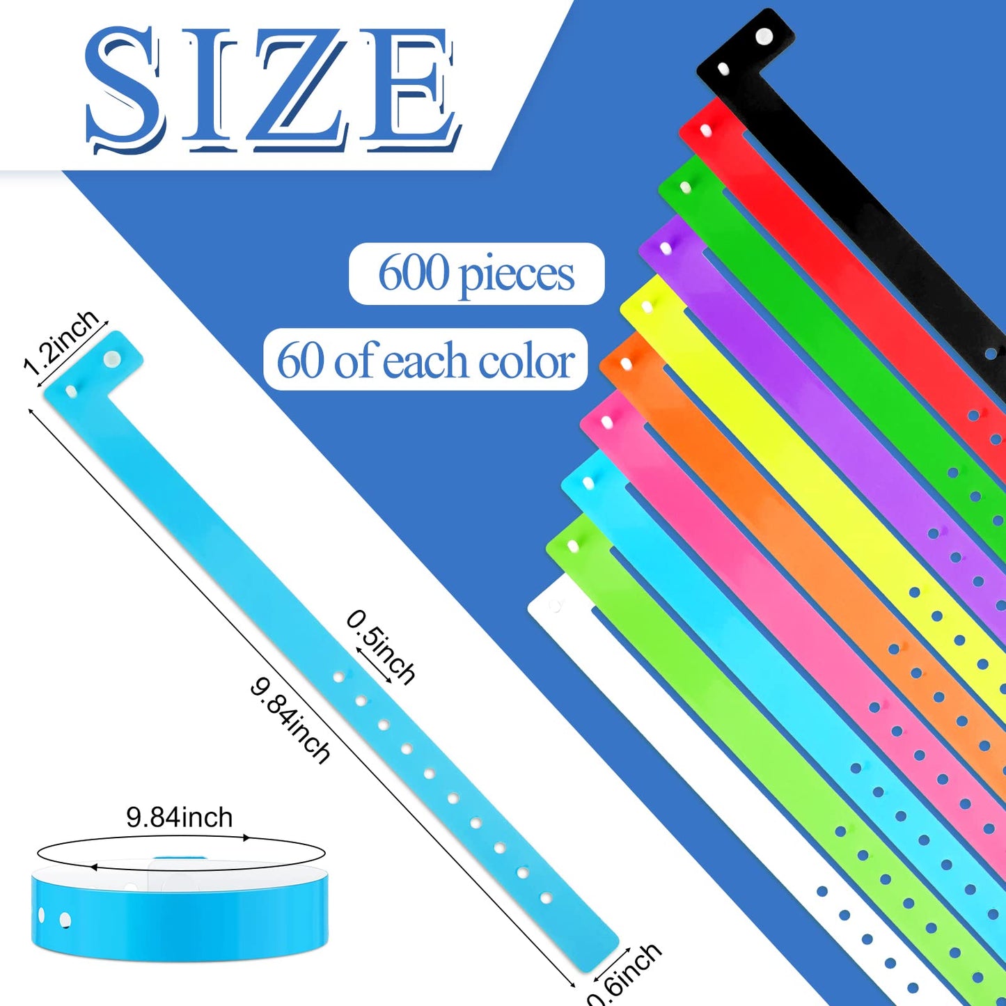 Henoyso 600 Pack Plastic Wristbands for Events, Vinyl Wristbands in 10 Colors Neon Disposable Plastic Event Wrist Bands Bulk for Concerts, Festivals, Carnivals Parties Bars