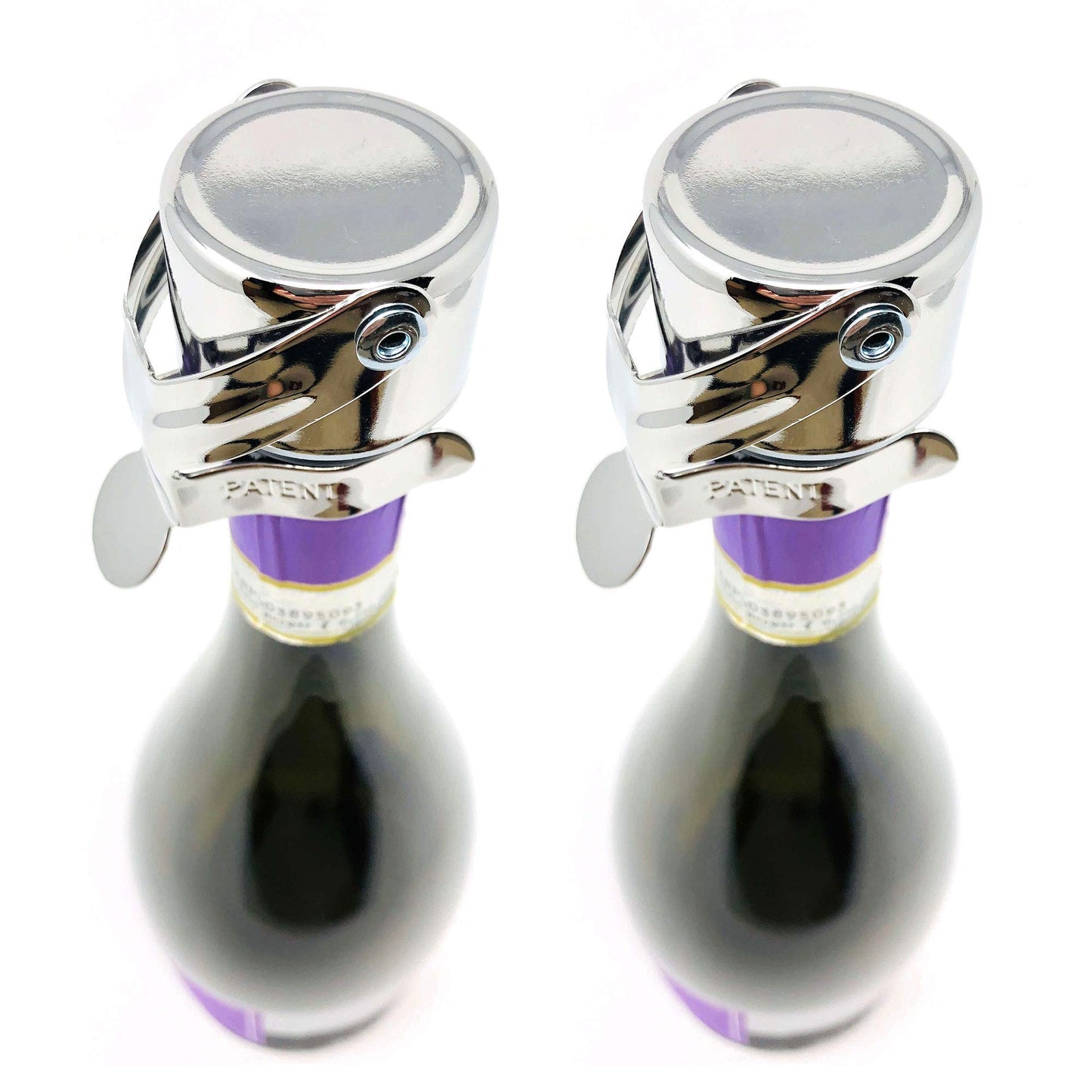 Champagne Stoppers by Kloveo - Patented Seal - Made in Italy - Professional Grade WAF Champagne Bottle Stopper - Prosecco, Cava, and Sparkling Wine Stopper - Chrome, 2-Pack