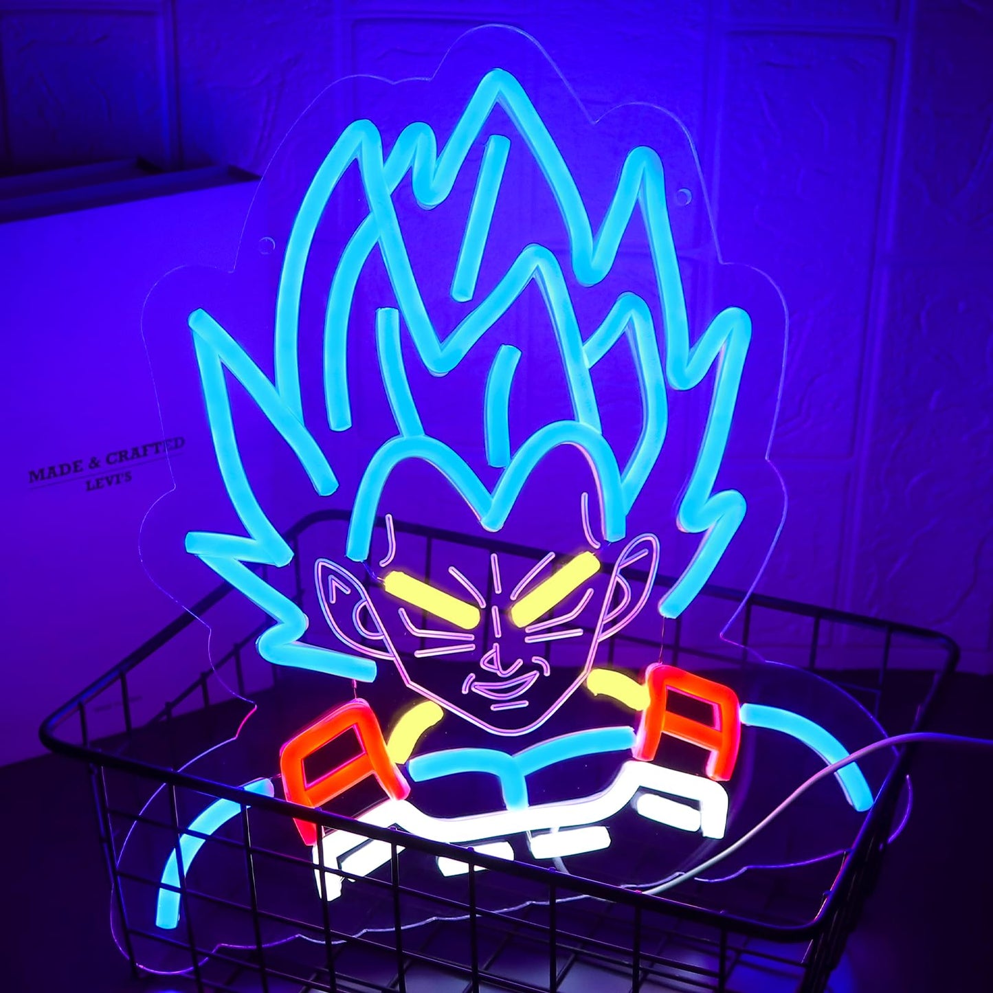 Nacynacy Super Blue Saiyan Anime Neon Sign，Neon Light LED Sign Saiyan Prince for Anime Fans Man Cave Wall Decor Dormitory Decoration USB Powered Dimmable 13 * 12.2inch
