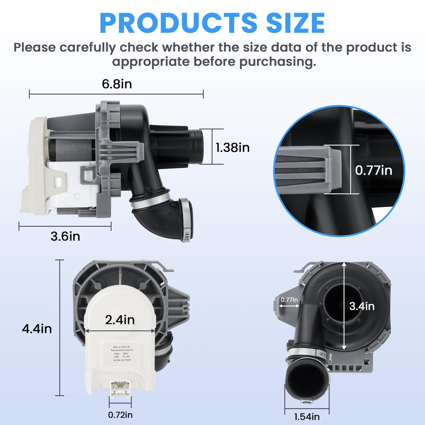 W11032770 W10440715 Dishwasher Circulation Pump Motor Assembly Compatible for Whirl.pool Ken.more Dishwashers,Replace W10349483 W10529163 W10816492 W10864037-by MIFLUS