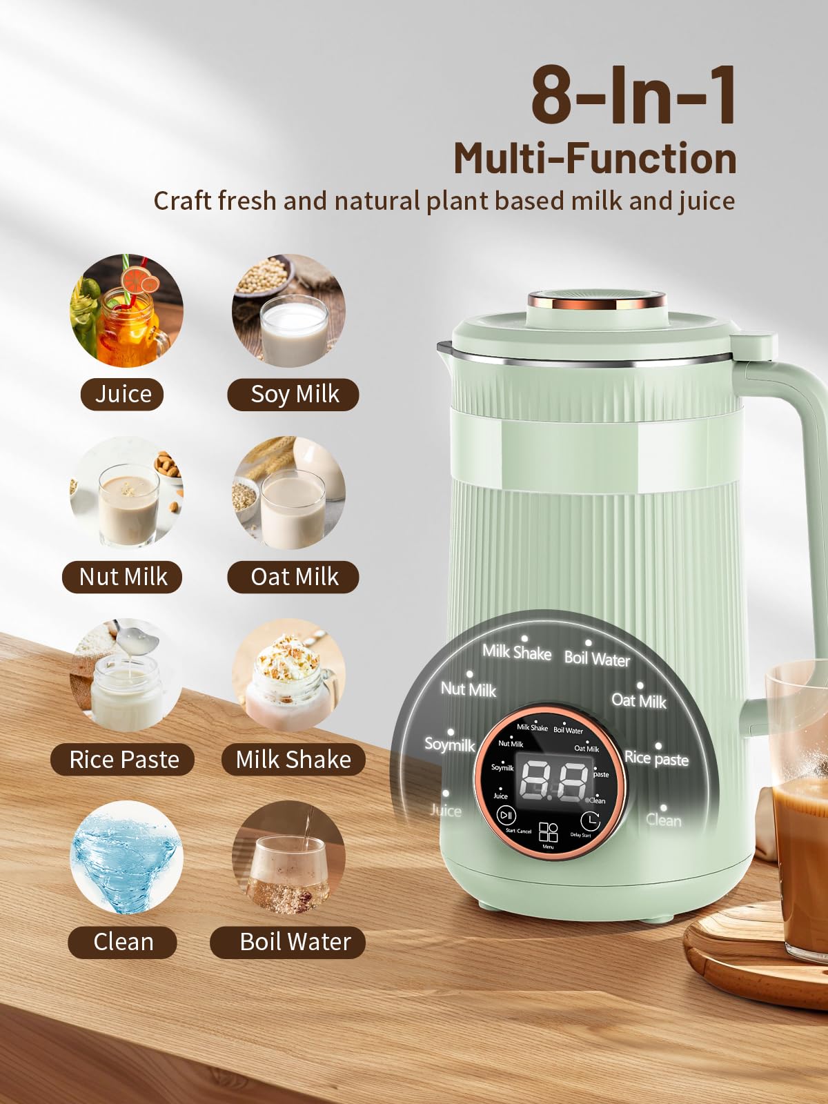 RELEXNOW Nut Milk Maker Machine, 35oz Homemade Soy, Almond, Oat, Coconut, Plant Based and Non Dairy Beverages, 8 in 1 Automatic Soybean Machine With 12H Delay Start/Keep Warm/Boil Water