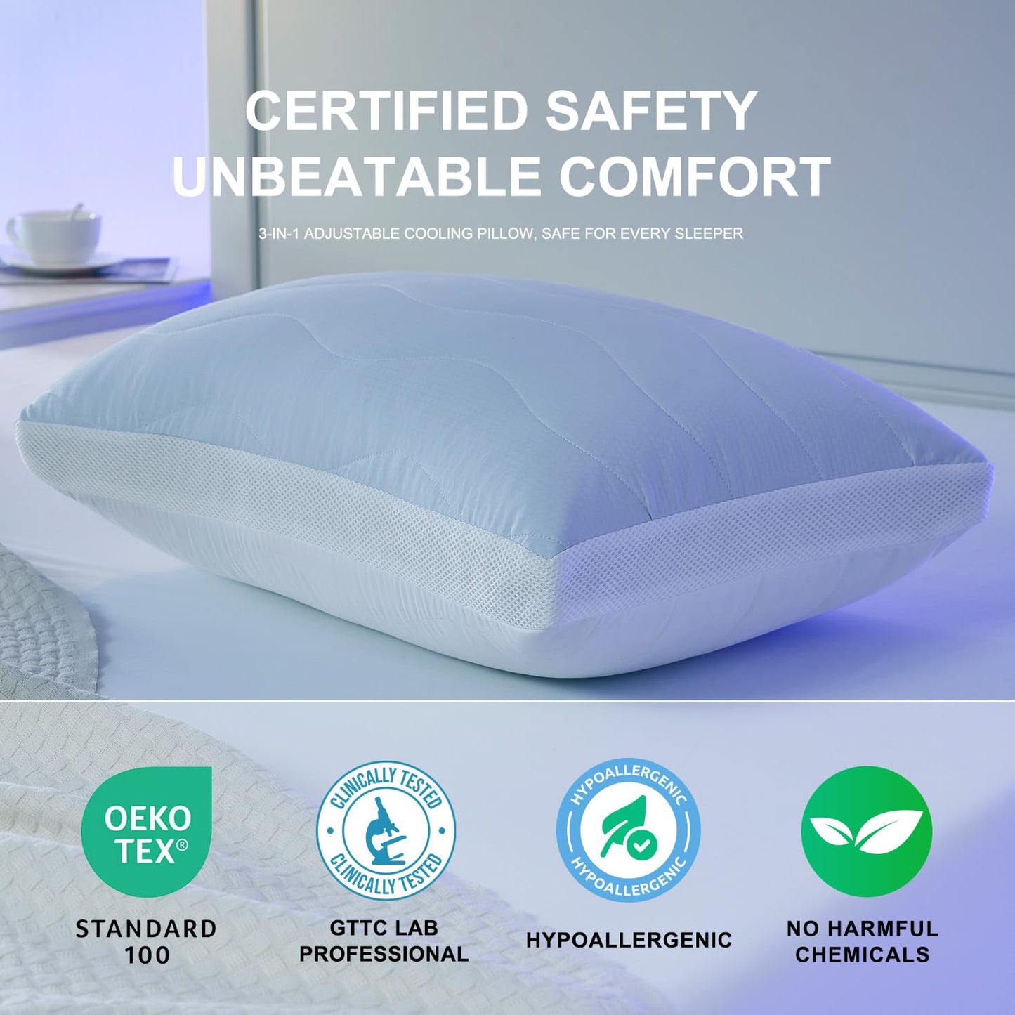 ANT-HOME Cooling Adjustable Pillow for Side, Back, Stomach Sleepers，Customizable Support Pillows for Neck Pain Relief，Standard Size Set of 1 Luxury Bed Pillow.