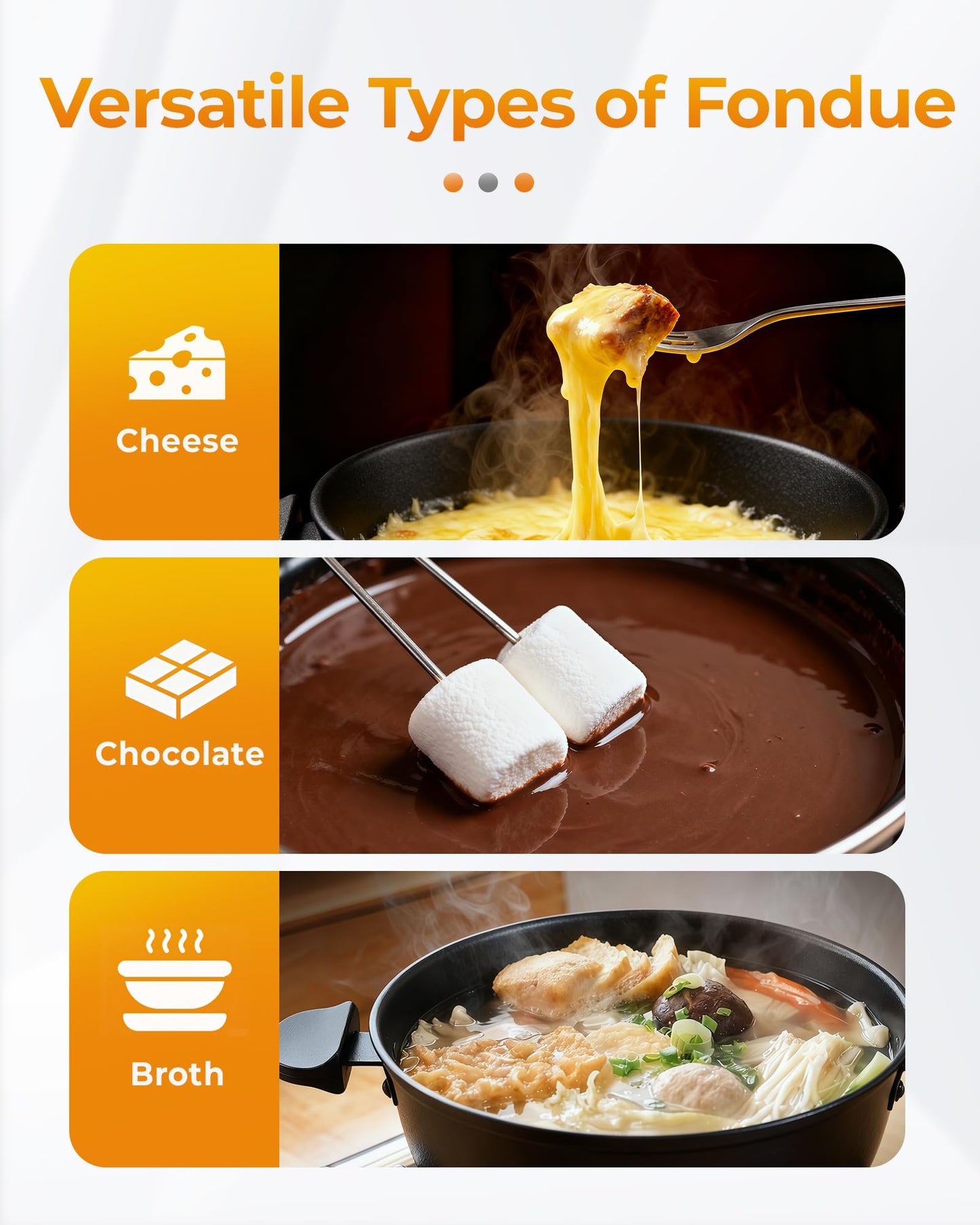 Saenchue 3-Quart Electric Fondue Pot Set – Stainless Steel Fondue Pot with 8 Color-Coded Forks, 3-Mode Adjustable Temperature Control for Cheese, Chocolate, Oil, and Hotpot, Model FD-10B