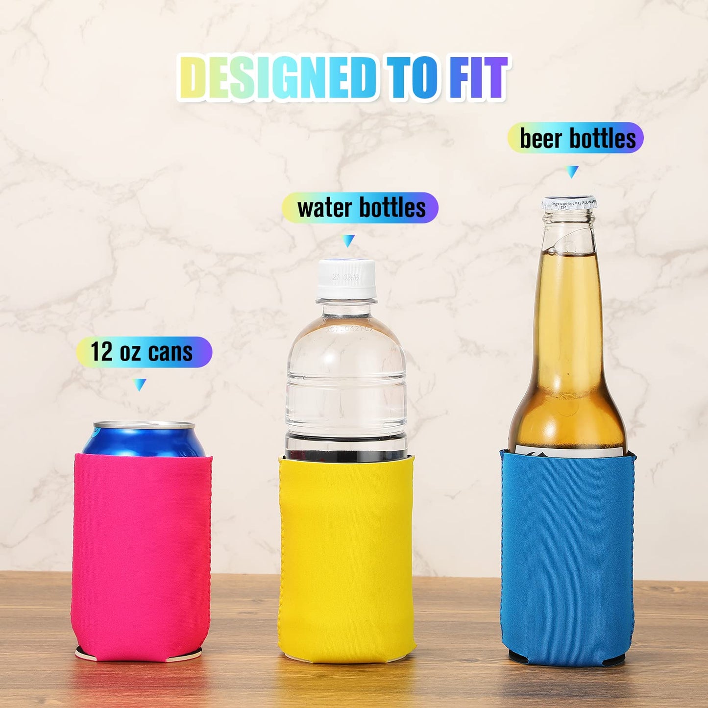 100 Pack Blank Beer Can Cooler Sleeves Soft Insulated Reusable Drink Cooler Bulk Collapsible Sublimation Can Cooler Sleeves for Wedding Party Supplies (Vivid Colors, Simple Style)