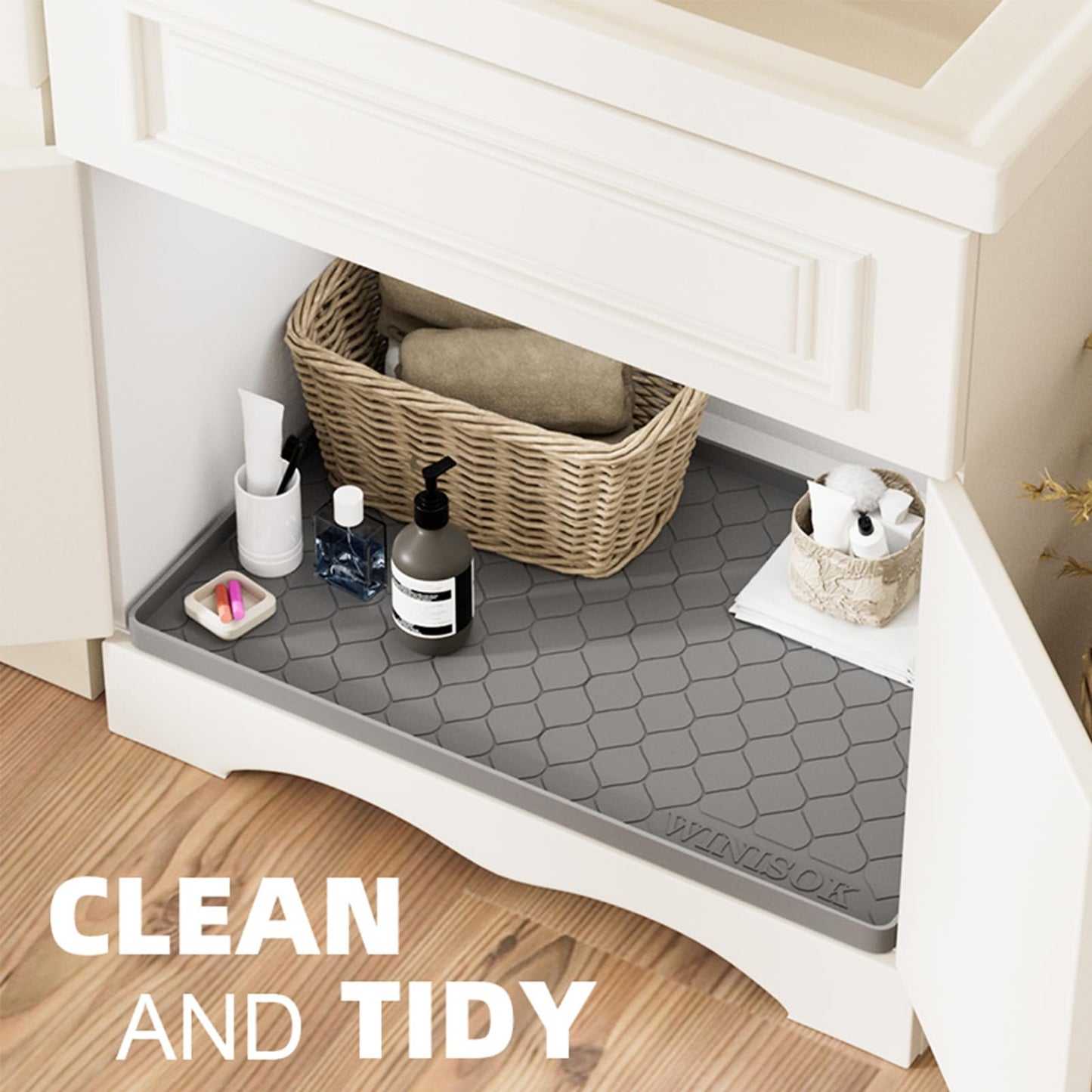 Winisok Silicone Under Sink Mat 31" x 22", kitchen Essentials and Gadgets, Shelf liner and Cabinet Protector, Home Organizers and Storage, Waterproof Bathroom Tray
