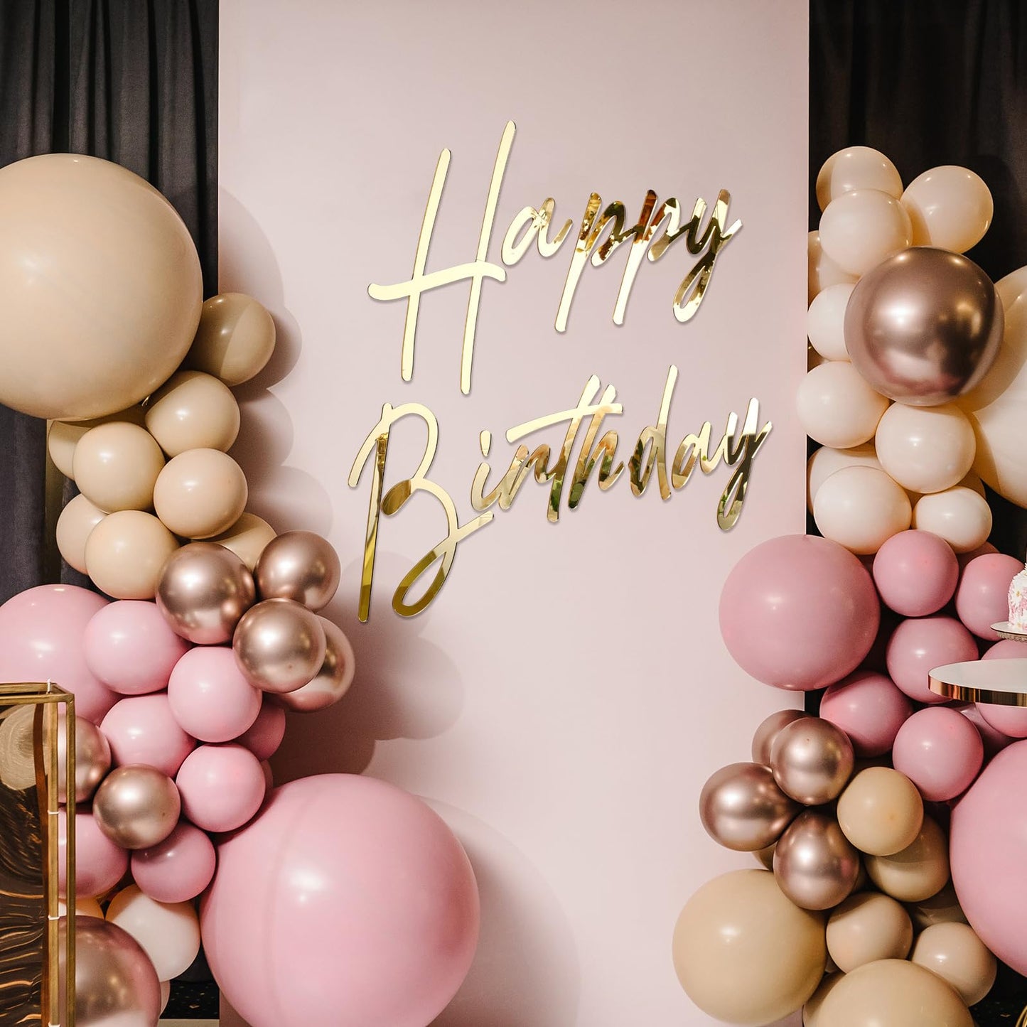 Yousoontic Happy Birthday Sign for Backdrop Large Happy Birthday Sticker Letter Acrylic Mirror Decal for Balloon Arch Wall Kpop Party, Peel Off Acrylic Film(23 x 20 Inches,Classic,Gold)