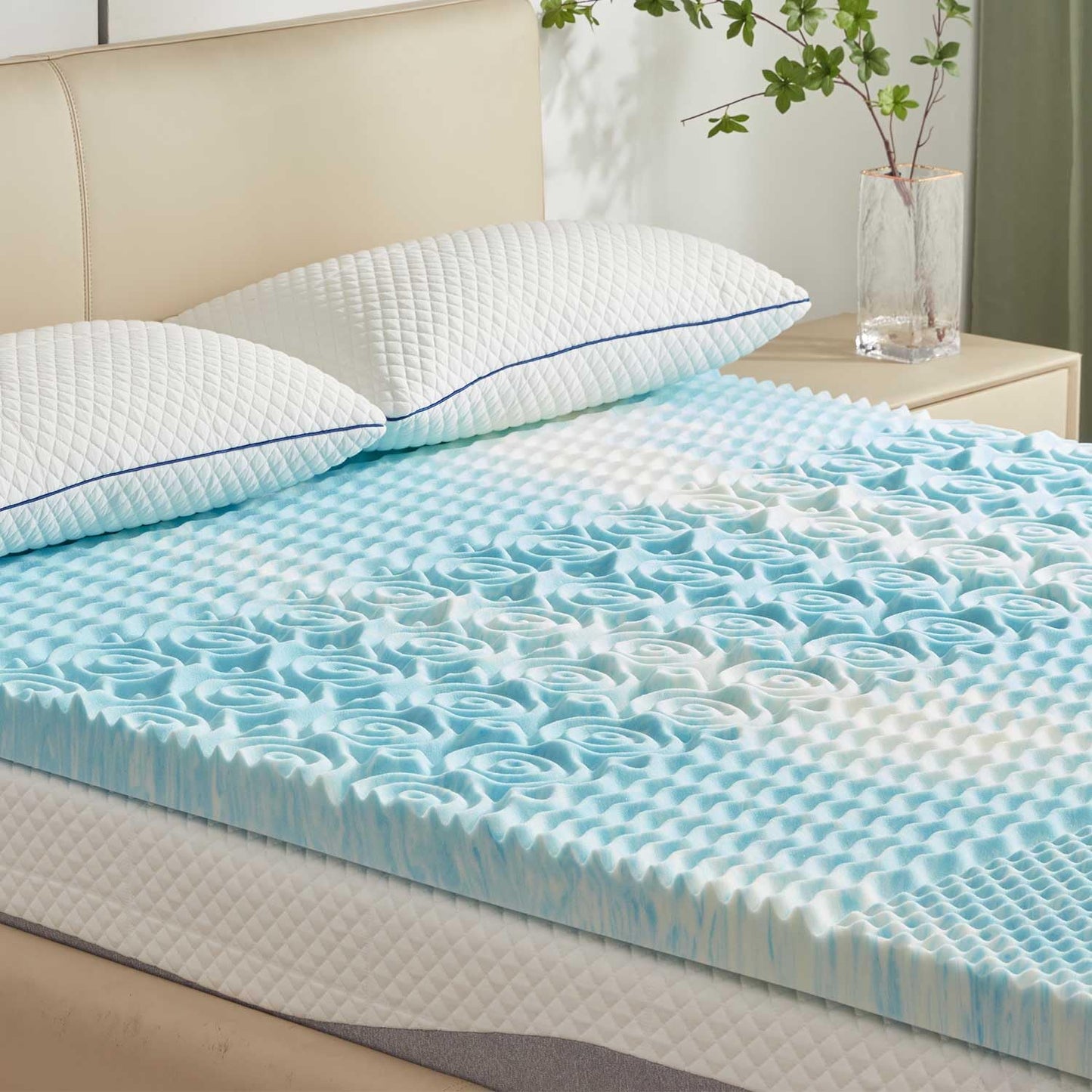 SINWEEK 2 Inch Mattress Topper 5-Zone Memory Foam Mattress Topper Pressure Relief Soft Mattress Pad, CertiPUR-US Certified, Twin Size Blue