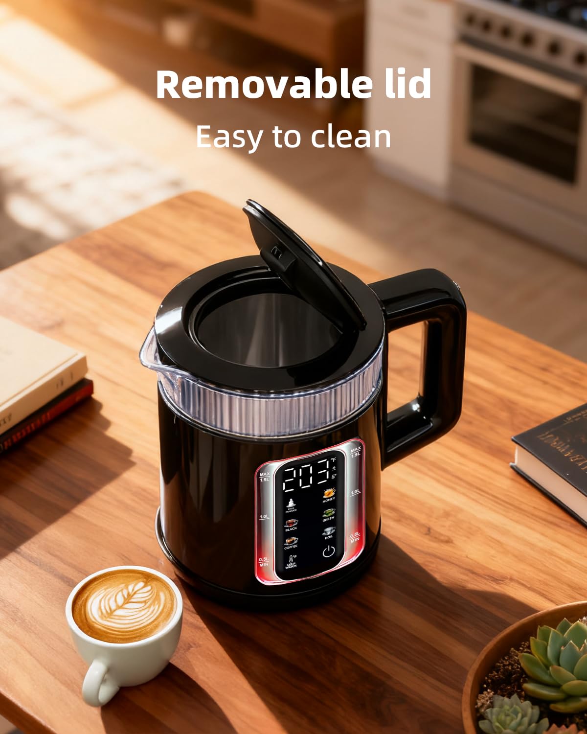 Auriswell Electric Tea Kettle with Temperature Control, Glass smart Water Boiler for Tea, Coffee & Boil, Automatic Shut Off, 12h Keep Warm & One-Touch 6 Presets