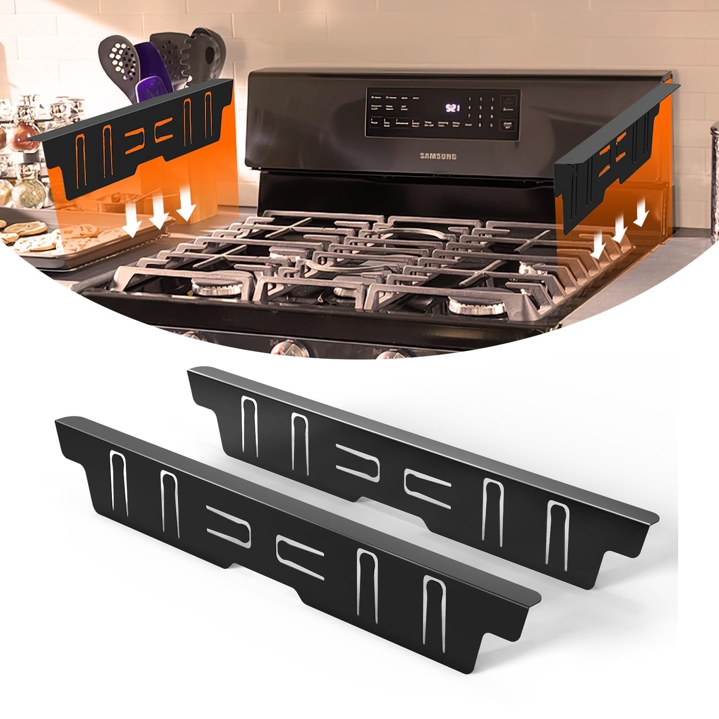 Stainless Steel Stove Gap Covers - Oven Gap Filler Kit 25.4" Between Stove & Counter Top - Heat Resistant Slide-in Range Trim Guard for Seamless Kitchen Accessories Easy Clean