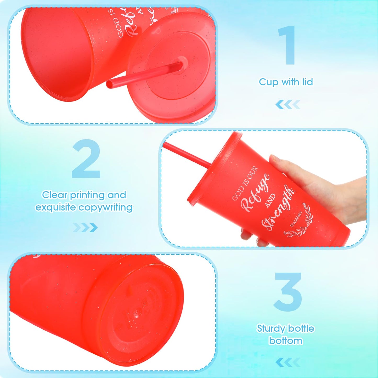 Skylety 40 Sets Christian Plastic Tumblers with Lids Straws Bulk Father' Day 24oz Bible Verse Cups, Reusable Christian Cup Religious Church Gift for Vbs Sunday School Party Baptism (Stylish Color)