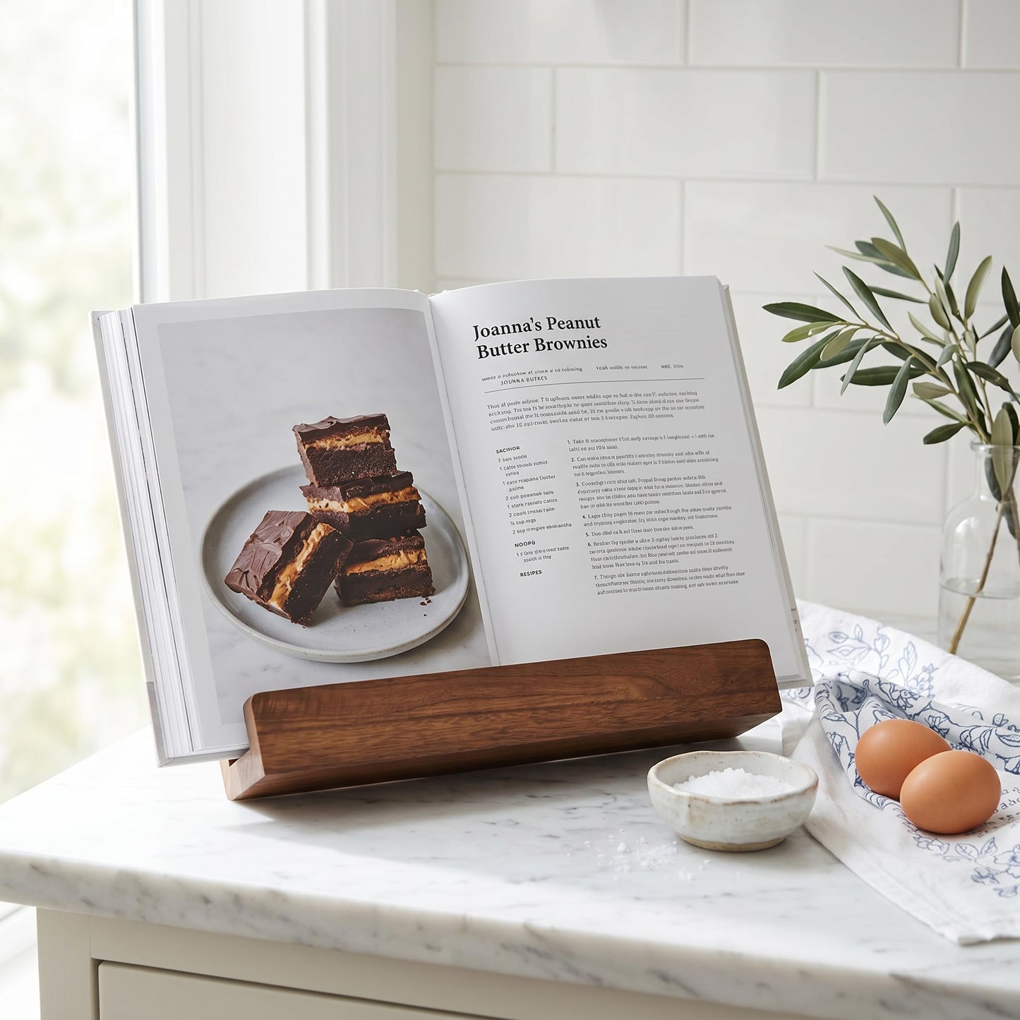 Beautiful Cookbook Stand for Your Kitchen Counter - Solid Wood Stand Easily Keeps Cook or Recipe Books Open for Convenient Cooking - Perfectly Fits Your iPad/Tablet and Enhances Any Kitchen Decor