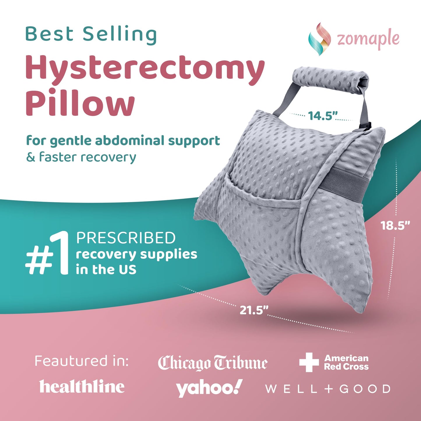 Zomaple Recovery Hysterectomy Pillow with Strap, Gel Pack & Lumbar Support – Post Abdominal Surgery Must Haves – Ideal for C-Section, Laparoscopic & Hernia Healing Comfort