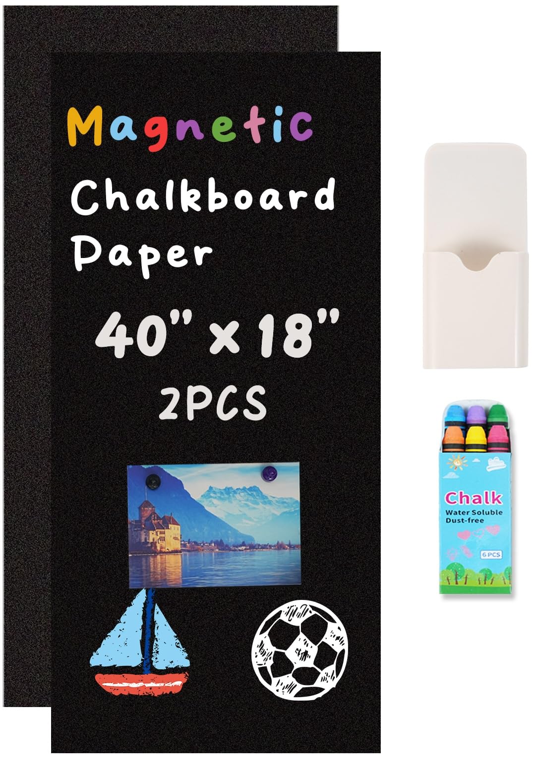 2-Pack, 40" x 18" Magnetic Chalkboard for Wall Self Adhesive Blackboard Sheet Peel and Stick Sticker Roll Ideal for School Home