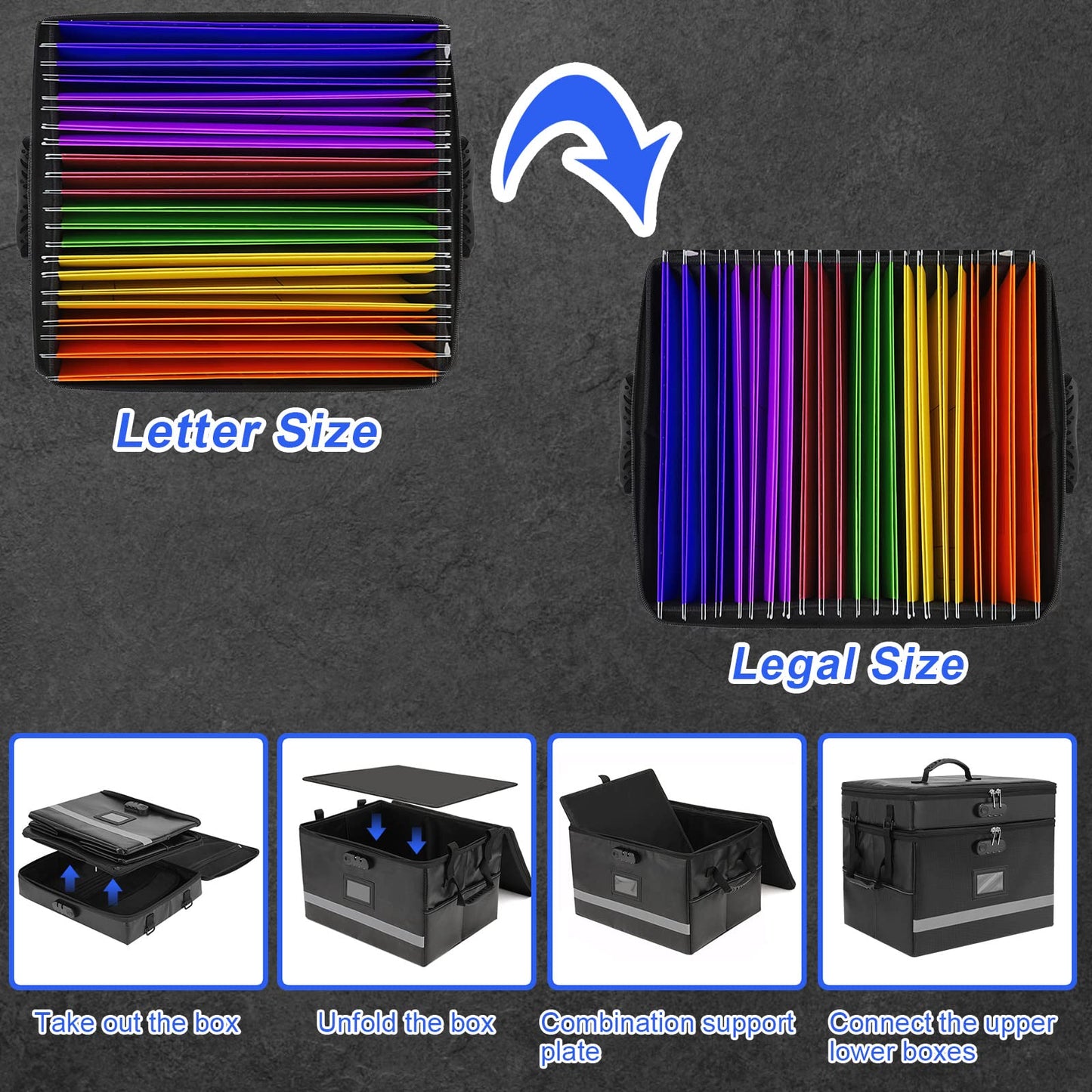 EXLIFBAG 2 Layer File Box with Lock, Portable Document Organizer Box with Handle, Fireproof File Box for Home Office, Legal File Organizer Storage