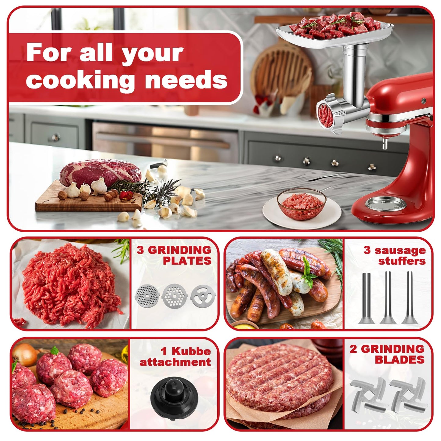 Meat Grinder Attachment for Kitchenaid Stand Mixer Stainless Steel, Meat Grinder Accessory for Kitchenaid Mixer
