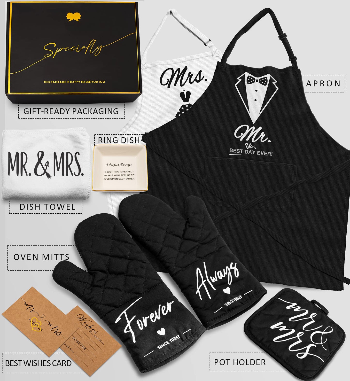 CITTA Mothers Day Gifts for Women Mom Her, Mr and Mrs Aprons for Couples Gifts - Anniversary, Bridal Shower, Wedding, Engagement gift for Couples, His and Her, 8 Pack Kitchen Cooking Apron Gift Set