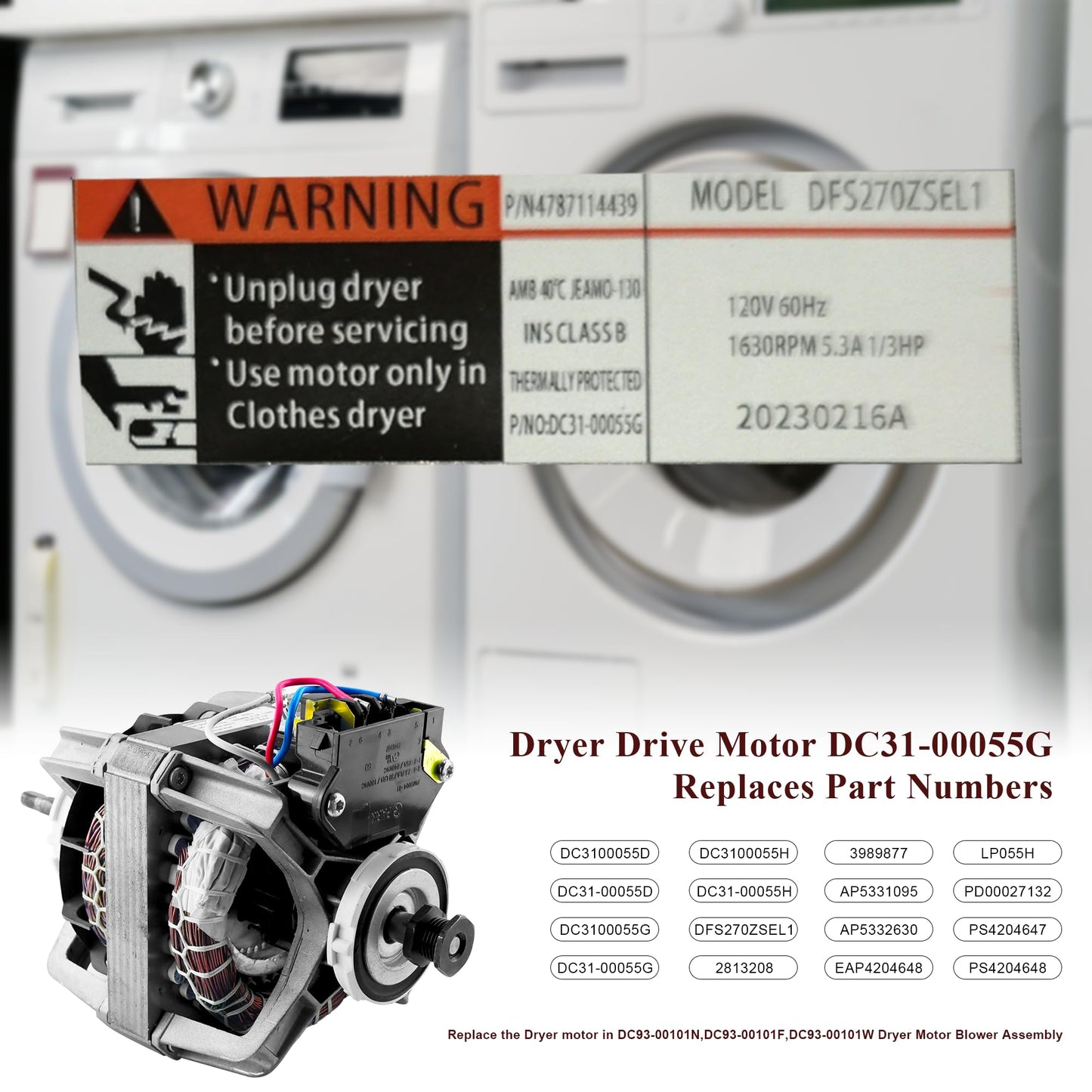 DC31-00055G DFS270ZSEL1 DC31-00055H AP5331095 DC31-00055D Dryer Motor fit for Samsung Kenmore Dryer Motor Replacement DV45H7000EW DV48H7400EW DV42H5000GW DV45H7200EW DV338AEB DV45K6500EV prime&swift