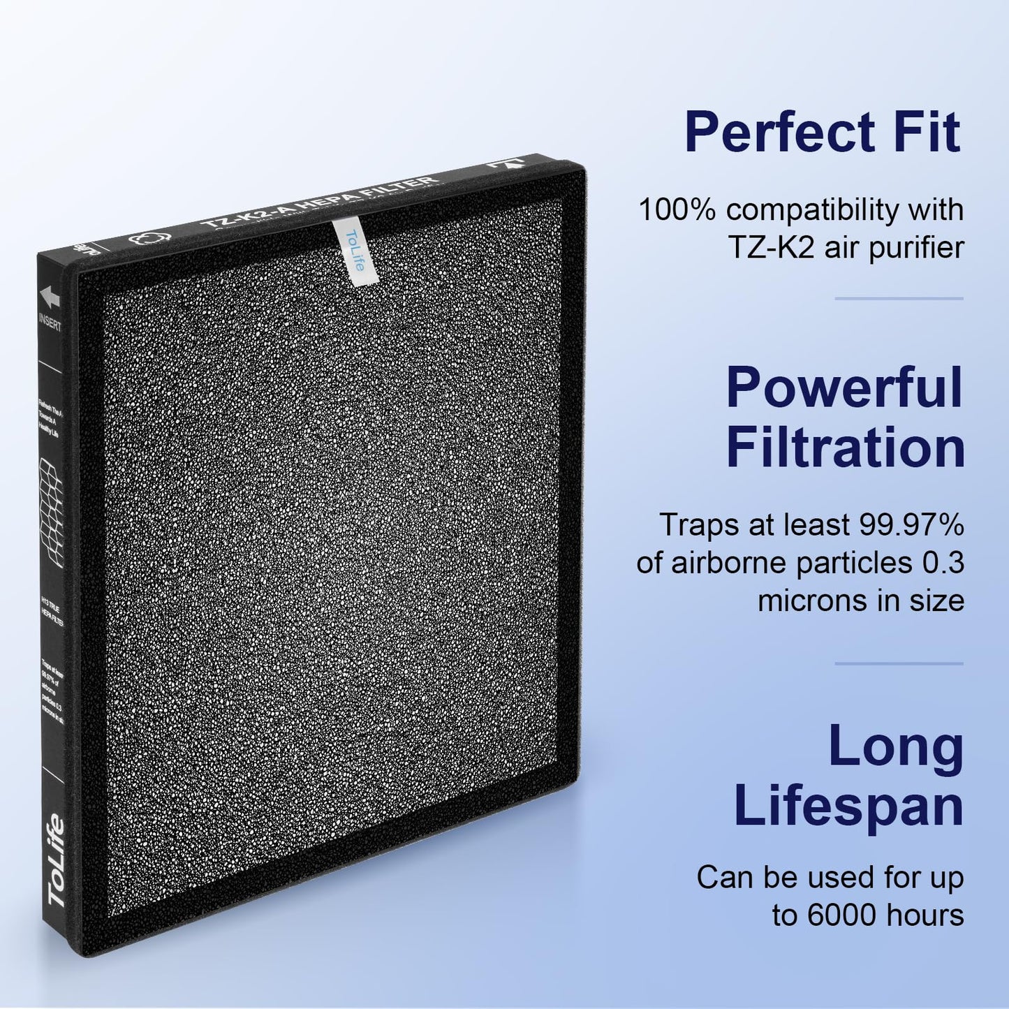 ToLife TZ-K2 Air Purifier Replacement Filter, 3-in-1 High-Efficiency Activated Carbon Filter, TZ-K2-A, 2 Pack