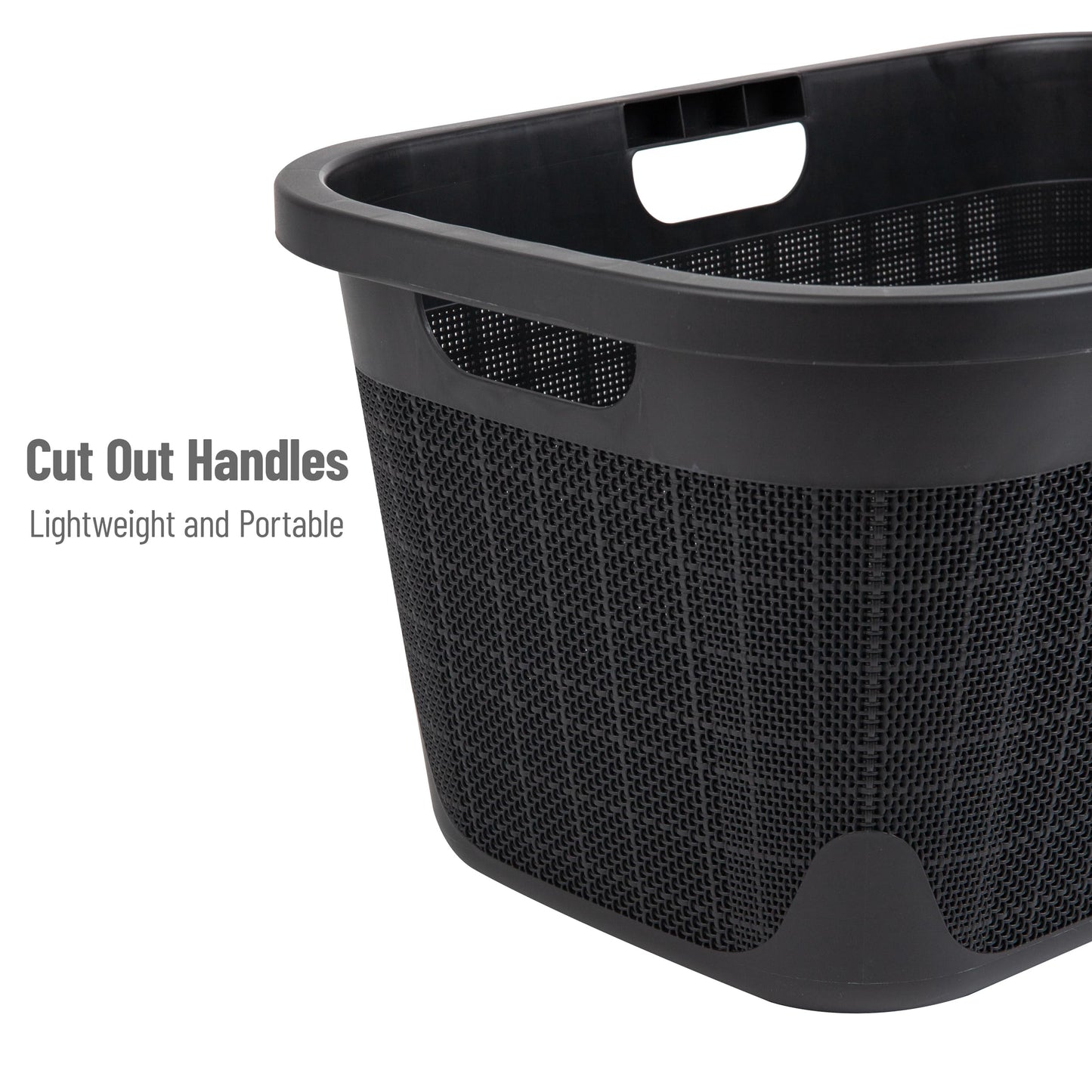 Mind Reader 40L Laundry Basket, Linen Design Clothes Hamper, Plastic Storage Bin with Handles, Black