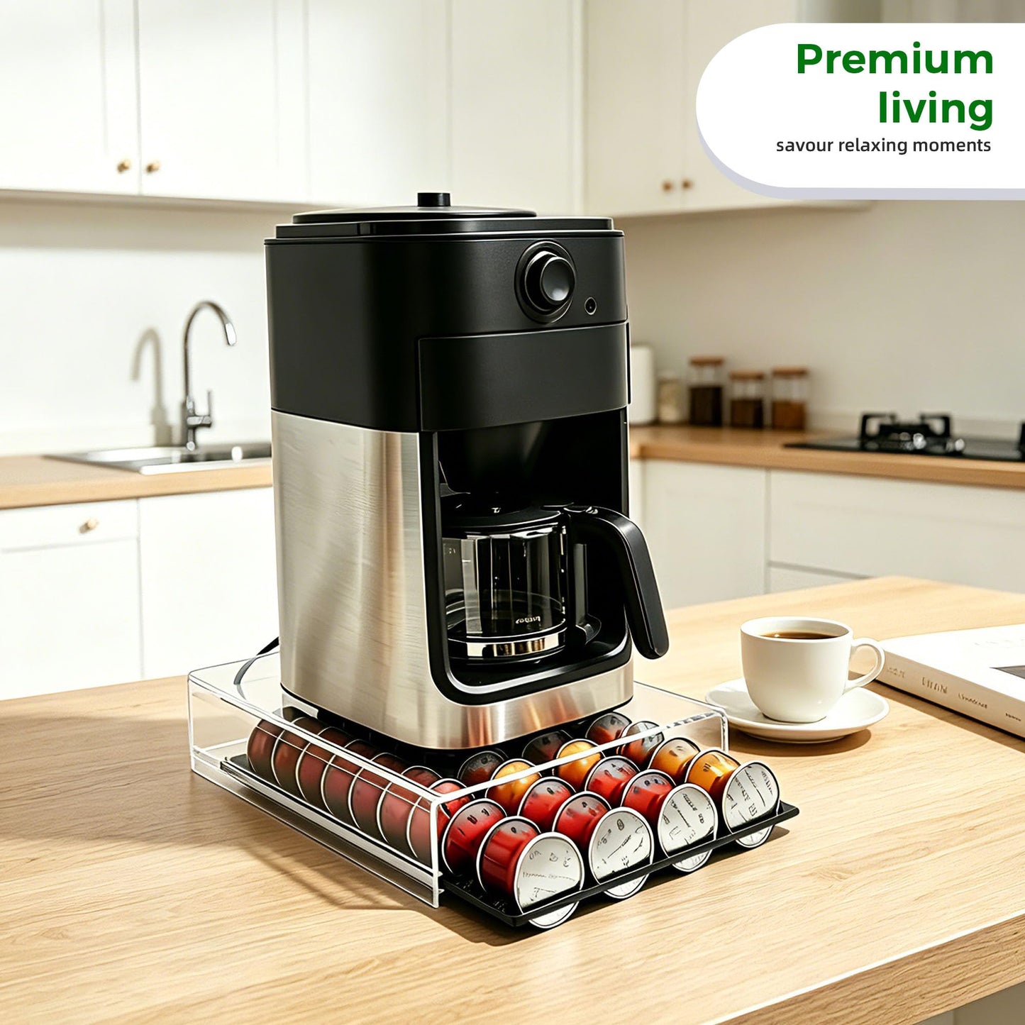 Lovemolly Acrylic Capsule Drawer for Nespresso Vertuo, 40 Pod Coffee Organizer with Thickened Shelf Hold Up to 22 lbs, Countertop Storage Fits Under Coffee Maker, 15"L x 10.7"W x 2.9"H