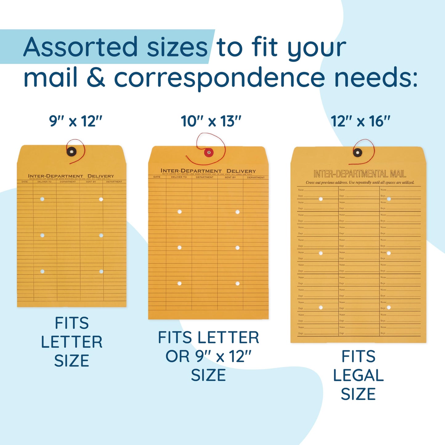 Blue Summit Interoffice Envelopes with String 9x12, String Tie, Brown Kraft, Interdepartment Envelopes, 9 x 12 Inches – 100 Envelopes