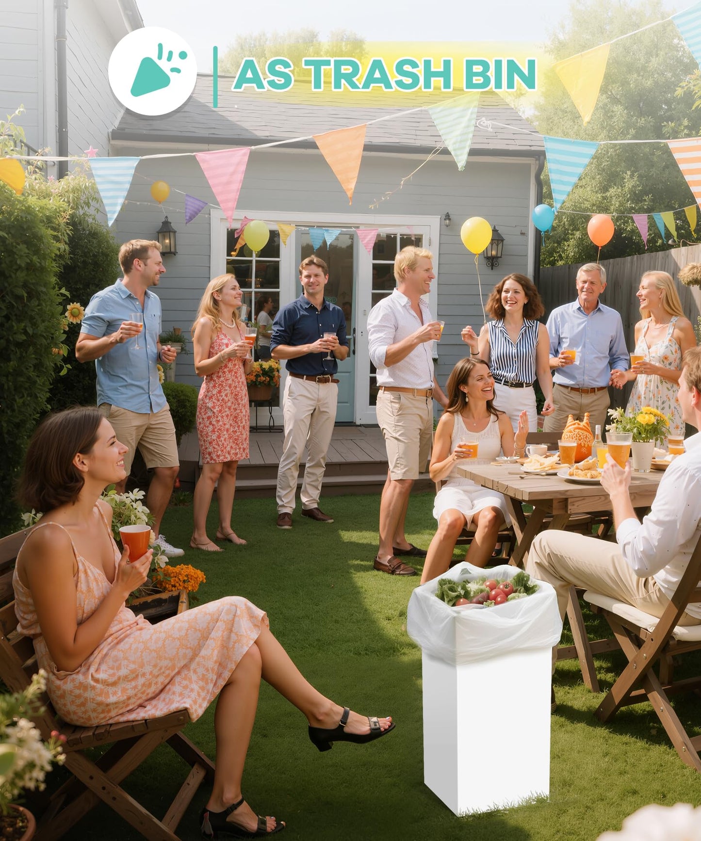 4 Pack Disposable Trash Cans for Parties, 30 Gallon Large Collapsible Garbage Cans with Handle, Thick Recycled Cardboard Recycling Bins for Party Events Camping (30" H x 14" W x 14" D), White
