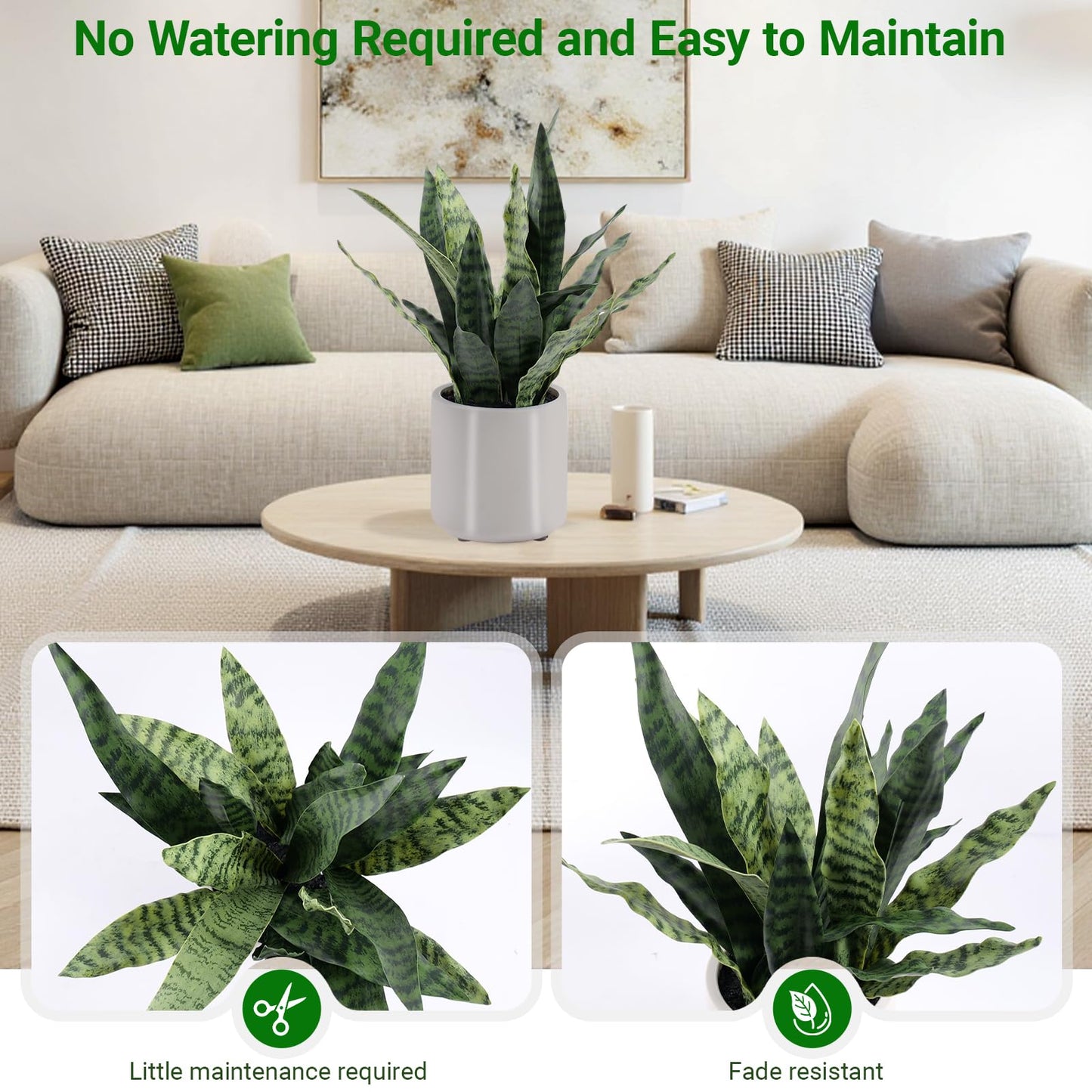 BTHM DSGN Fake Snake Plant 22" Tall, Real Touch Leaves, Artificial Plants Indoor with Pot for Home Office Decor