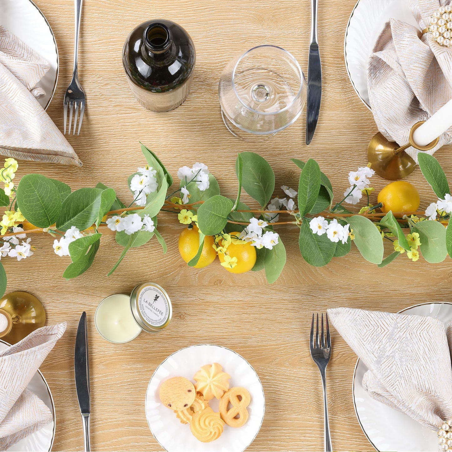 U'Artlines 2Pcs Total 11 Ft Artificial Lemon Garland Spring Summer Faux Fruit Vine Garlands with Greenery for Door Wall Mantle Wedding Party Table Decorations