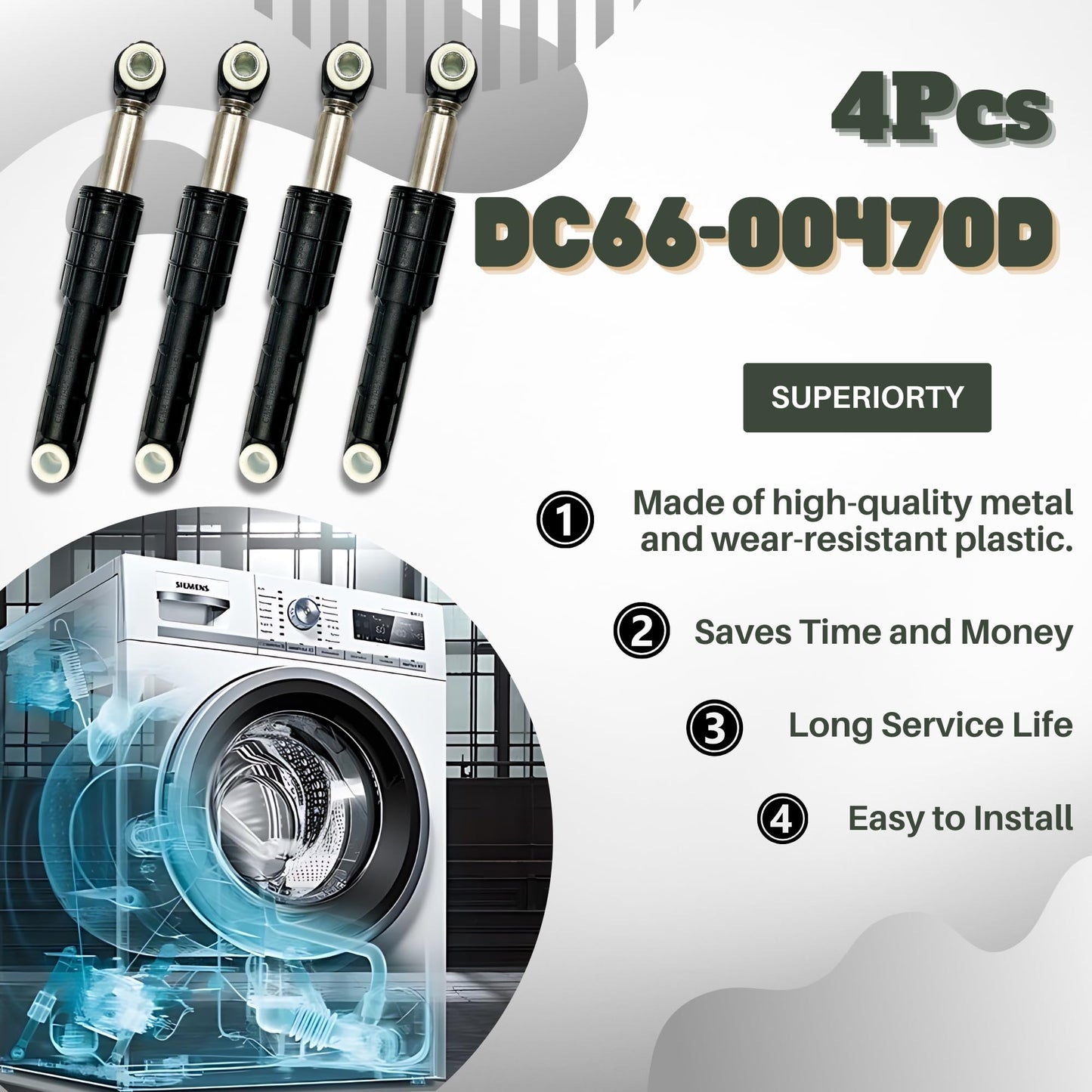 2024 Upgraded 4PCS DC66-00470D for Samsung Washer Shock Absorber Models WF45R6300AV/US WF45R6100AW/US WF45T6000AV/A5 WF45R6100AP/US WF50R8500AV WF45R6100AC/US WF45T6000AW/A5 WF45A6400AW/US