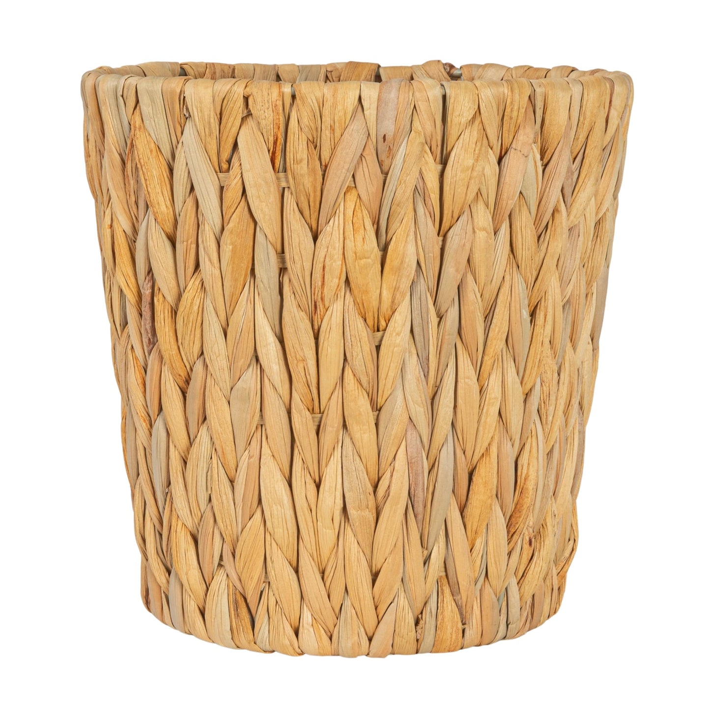 Household Essentials Handwoven Round Water Hyacinth Waste Basket with Plastic Liner, Natural