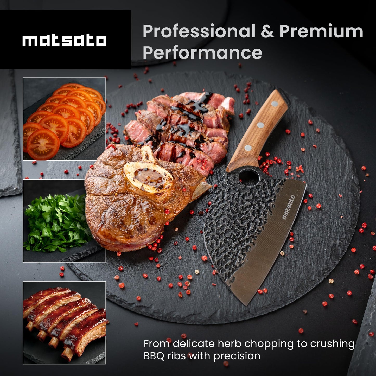Matsato Cleaver Knife – Japanese Steel Cooking Butcher Knife for Meat & Vegetables Chopping, 5.8 Inch Kitchen Knife, Kitchen Gift for Men & Women