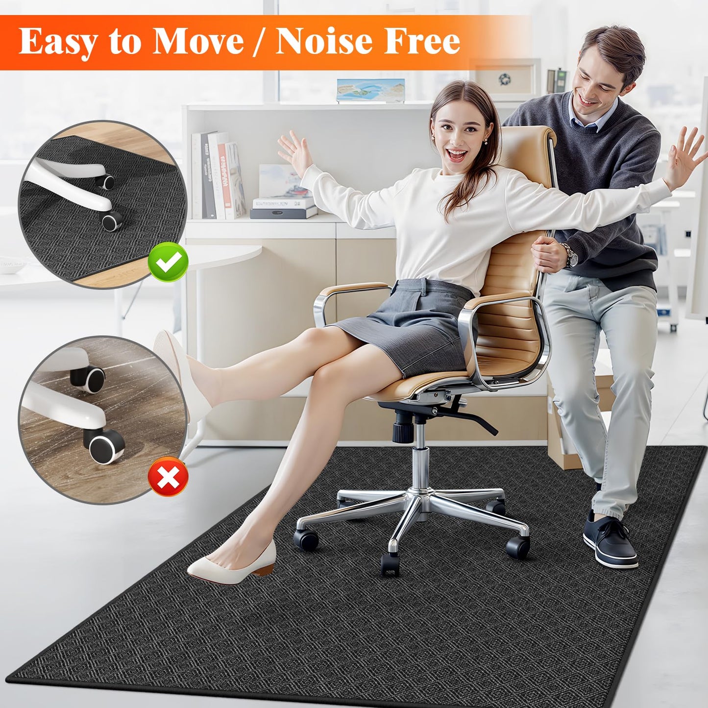 KMAT Office Chair Mat, 46x60in Heavy Duty Hardwood/Tile Floor Protector, Floor Mat Computer Desk Mat for Rolling Chairs, Work, Study, Office, Black