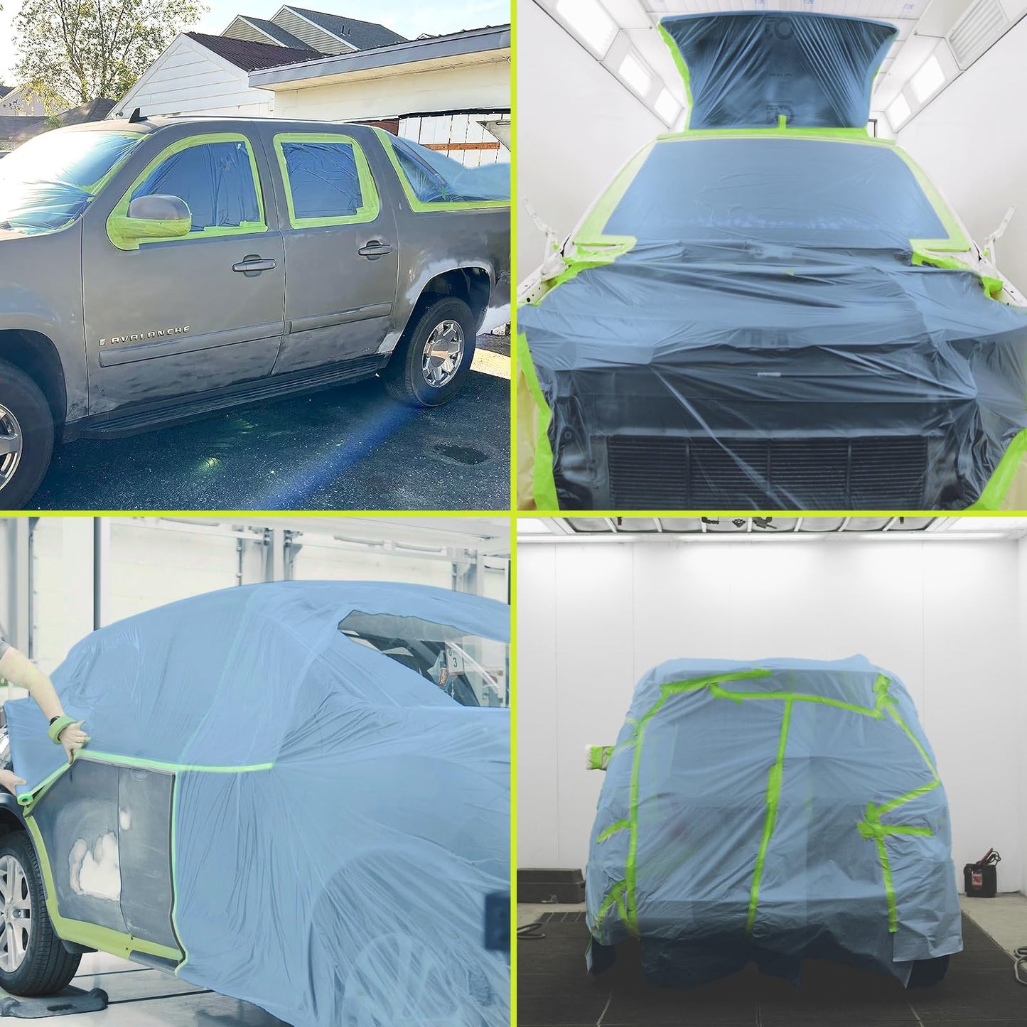 Tangibay Pre-Taped Masking Film for Painting - 44" x 66' Painters Plastic Sheeting with Automotive Paint Tape and Drape for Covering Cars, Walls, Windows and Furniture Protection (12 Rolls)