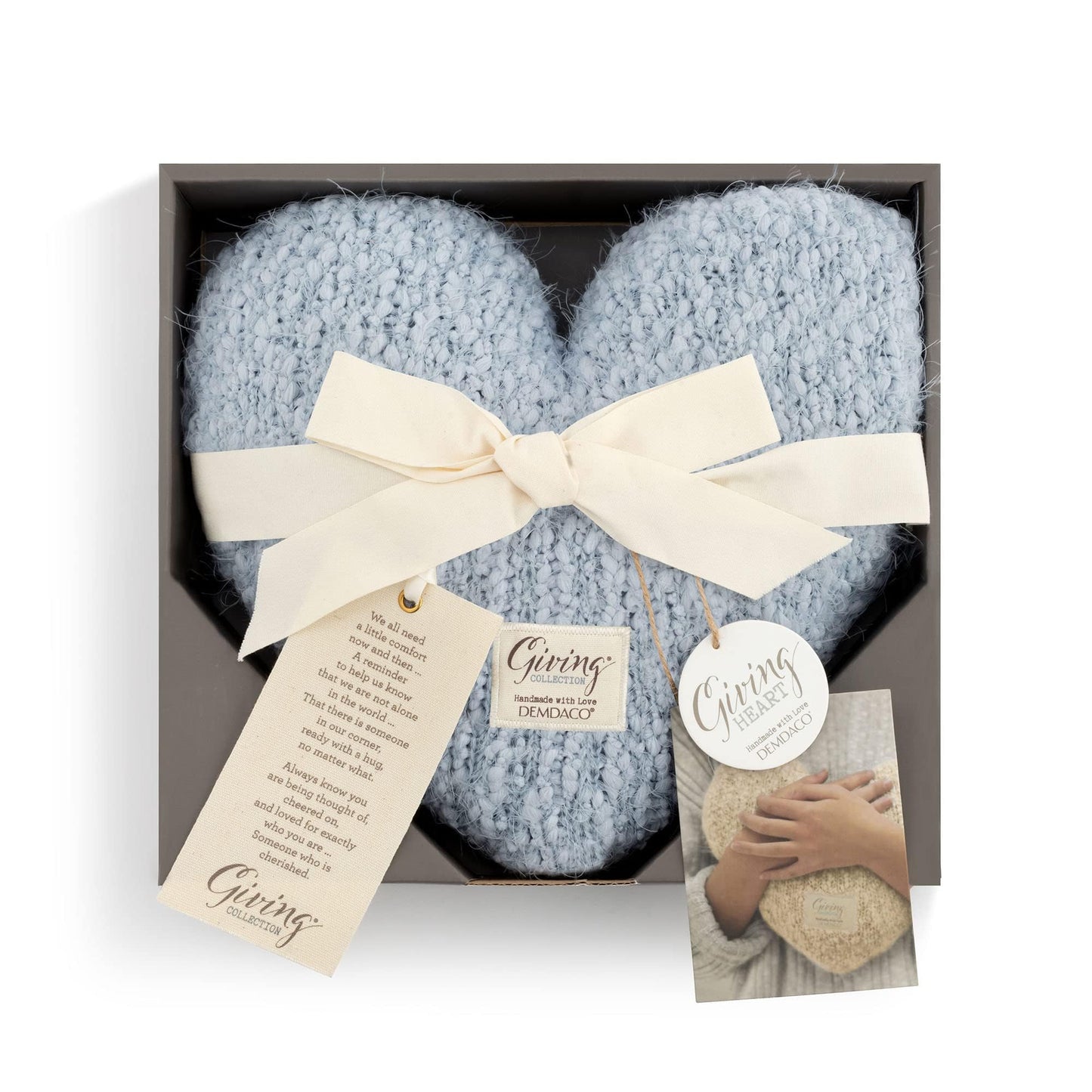 DEMDACO Giving Collection Soft Blue Weighted Giving Heart - Weighted Heart Pillow for Bedding - Decorative Throw Pillow - Meaningful Gift Idea - Handmade - Luxurious, Soft & Cozy - 1.85 lbs