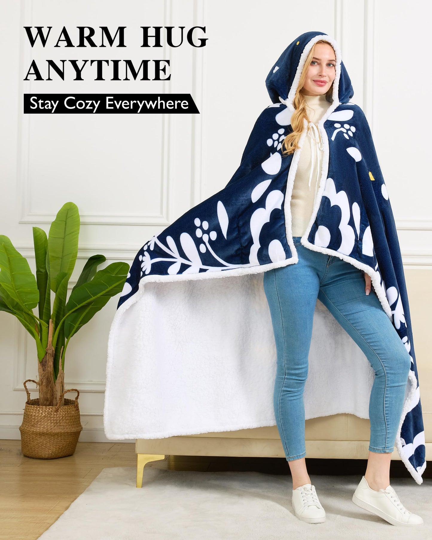 EASLIV Wife Wearable Blanket Hoodie, Blue Hoodie Blanket for Women, Mothers Day Wedding Anniversary Birthday Gifts, Valentines Day Gifts for Wife from Husband