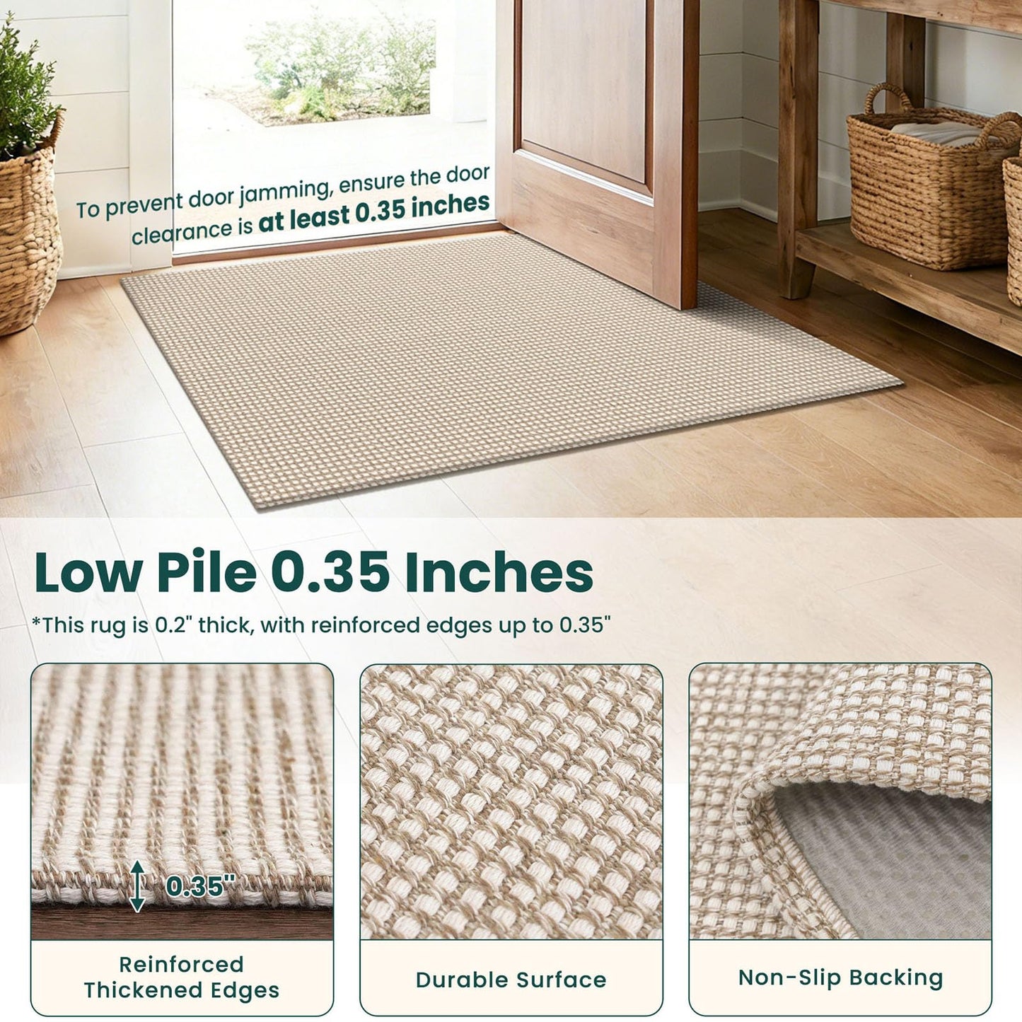 KOZYFLY Indoor Door Mat 2x3 ft Small Area Rugs Washable Front Door Mat Non Slip Rubber Backed Entryway Rug Cotton Entrance Doormat for Front Porch Bathroom Kitchen Bedroom, Ivory/Camel/Brown