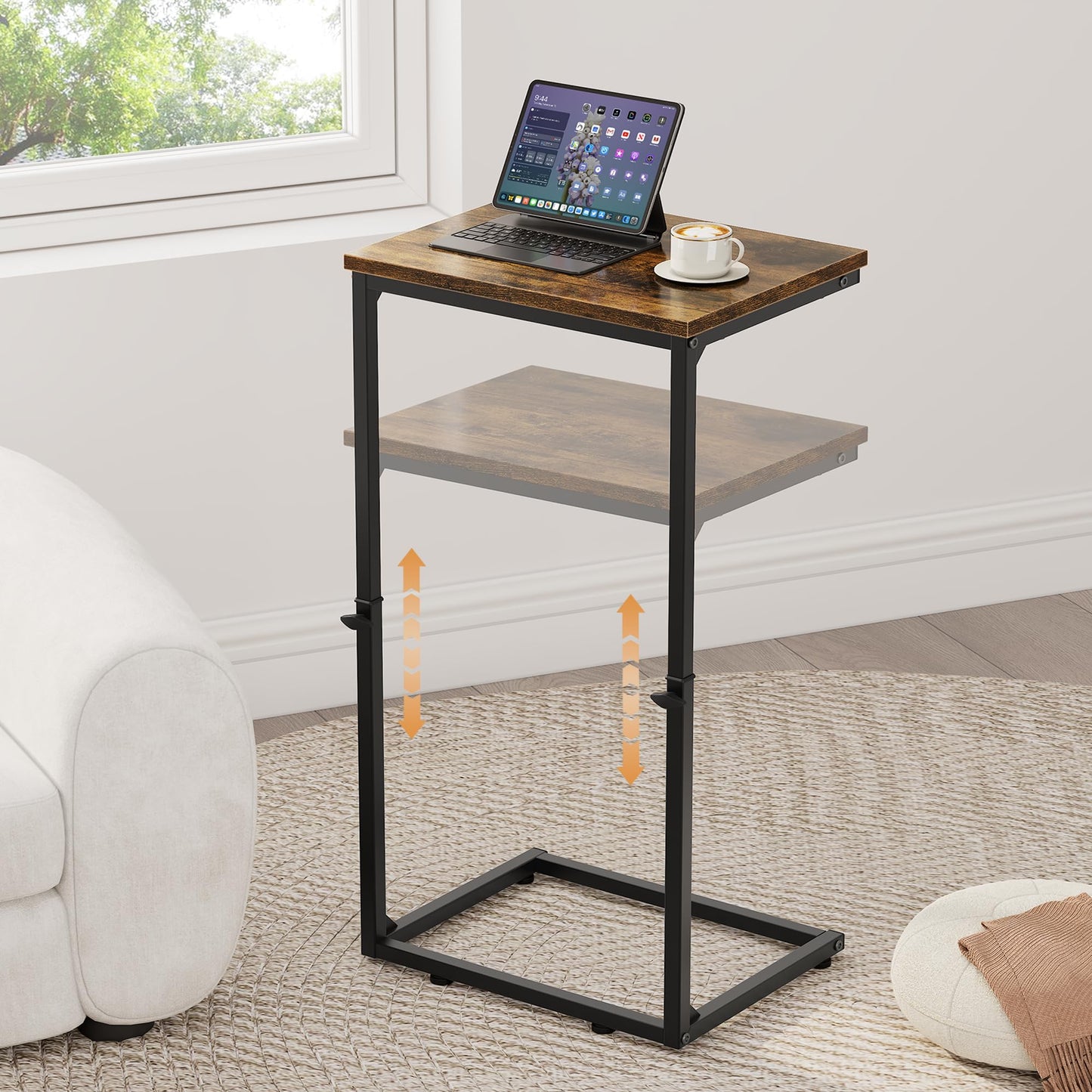 Vagusicc C Shaped End Table for Couch, 33.2'' Tall C Table Adjustable Height Side Table, Small Side Table for Small Spaces, Couch Tables that Slide Under, Tv Tray Table for Living Room, Rustic Brown