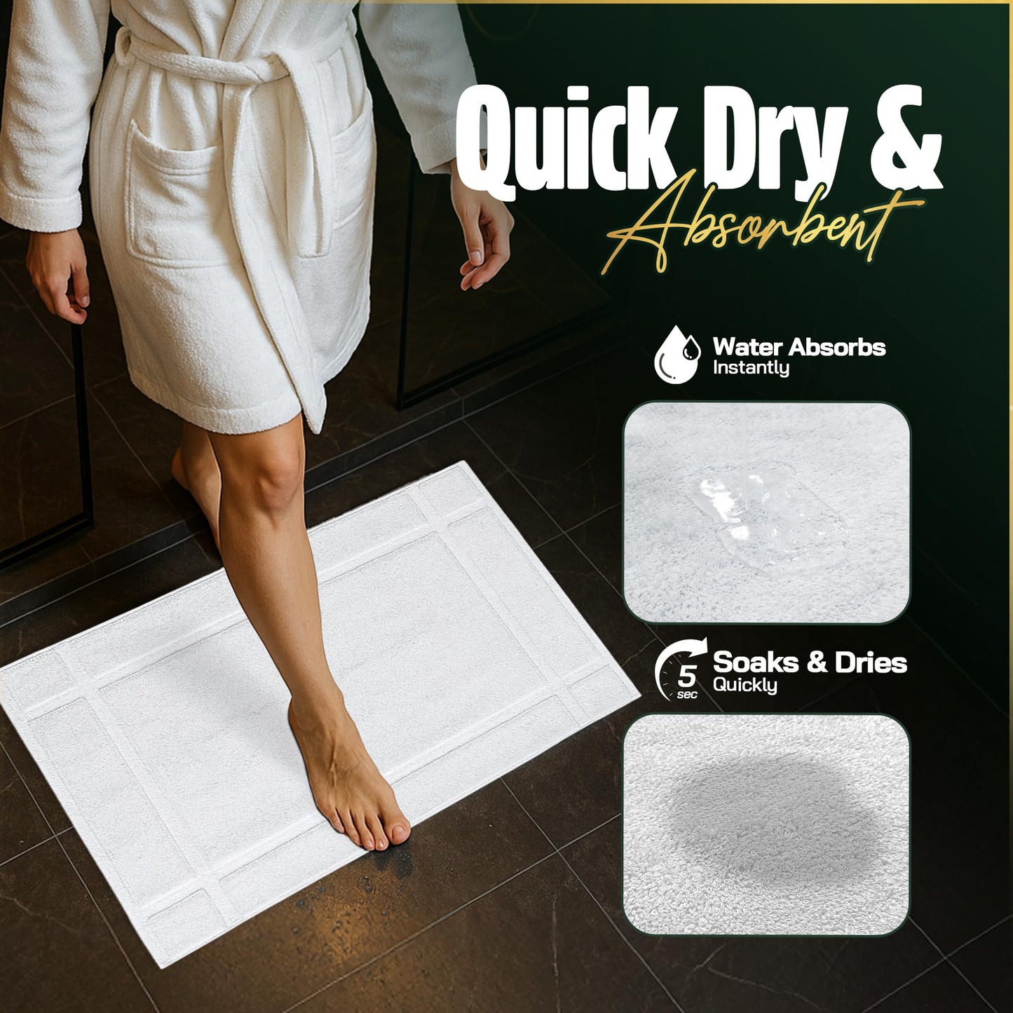 Pearl Linens Pack of 6 100% Cotton Bath Mat Towels,18x25 inches, Soft & Absorbent Floor Towels for Bathroom, Not Bathroom Rugs, After Shower Mat, 781 GSM, Machine Washable, Airbnb Essentials, White