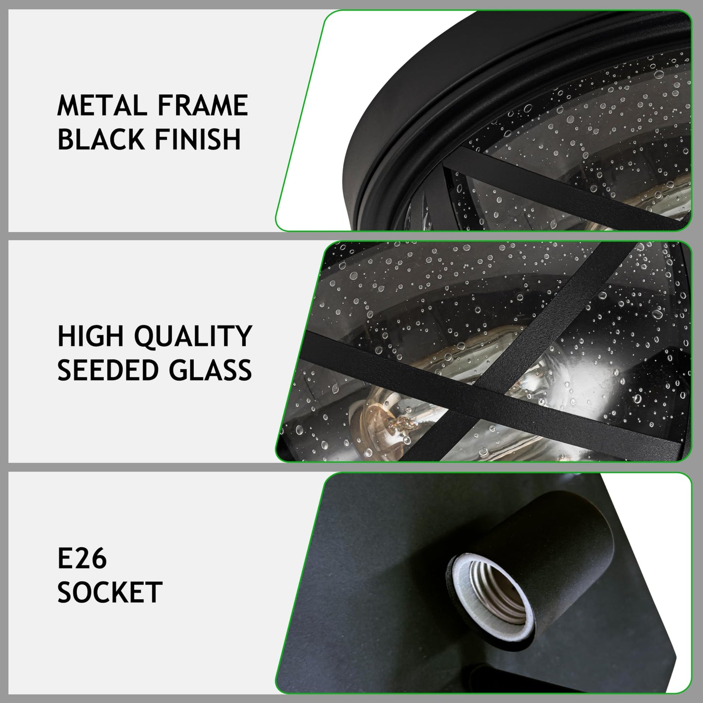 Flush Mount Ceiling Light Fixture Black, 2-Light Modern Farmhouse Porch Light Ceiling Mount for Outdoor, Indoor Flush Mount Lights Fixture for Hallway Foyer Kitchen Bathroom with Seeded Glass
