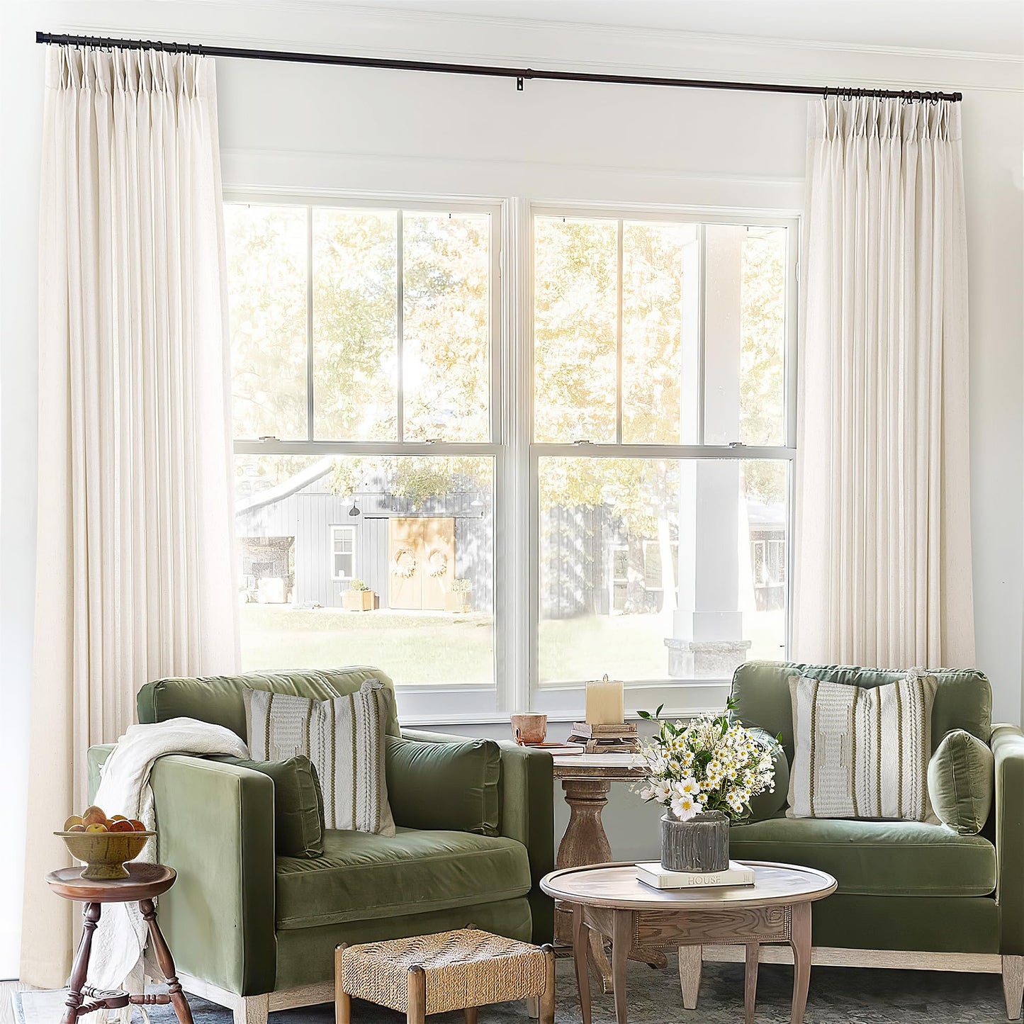 Pinch Pleated Extra Wide Linen Curtains 84 Inches Long for Patio Sliding Glass Door Cream Ivory 72 Inch Wide Pleated Drapes with Hooks Rings Neutral Natural Semi Sheer 72x84 Curtain for Living Room