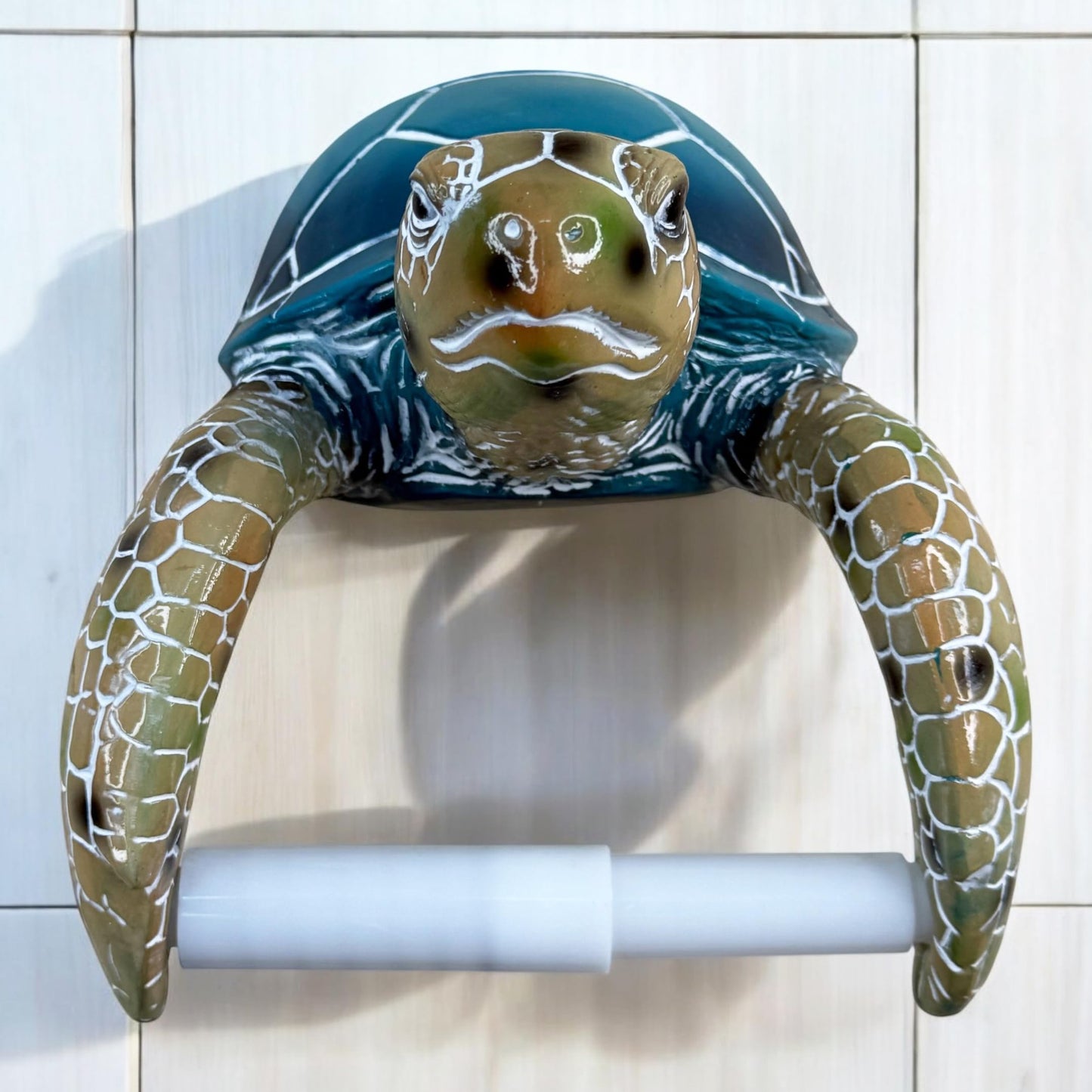 Sea Turtle Wall Mount Toilet Paper Roll Holder Premium Bright Glossy Colorful Finsh - Nautical Coastal Bathroom Decor