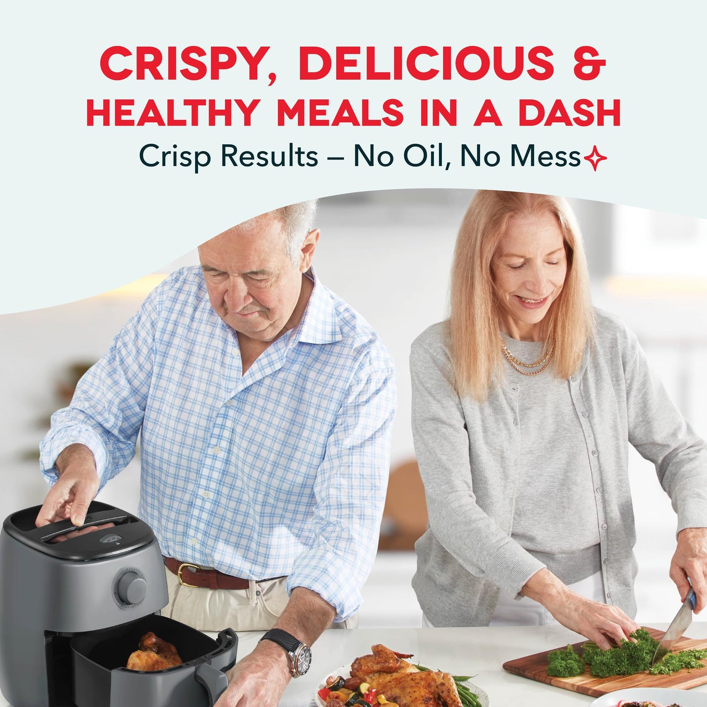 Dash Tasti-Crisp™ Air Fryer - AirCrisp® Technology - Compact Design with Adjustable Temperature Control - Nonstick Fry Basket & Auto Shut-Off Feature - 2.6 Quarts - Cool Grey
