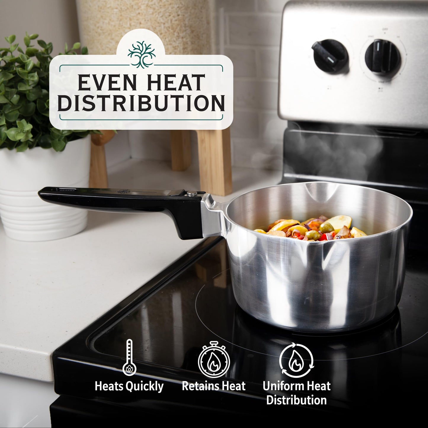 Magnaware Cast Aluminum Sauce Pan with Lid 2 Quart - Multipurpose Lightweight Saucepan with 2 Side Pour Spouts & Stay-Cool Handle - Small Cooking Pot for Sauces, Pasta, Soup - Oven Safe